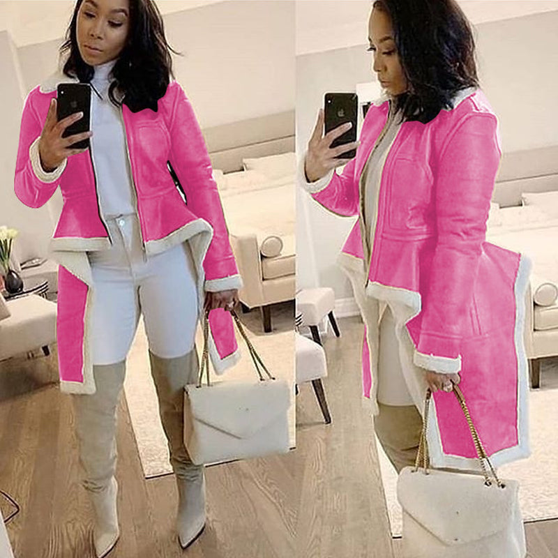 Stylish Lambskin Coat with Asymmetrical Hem - Trendy Winter Outerwear for Women | Perfect for Casual Outings & Evening Events
