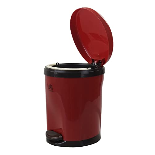 Anbers 6L Step Pedal Trash Can with Lid - Plastic Waste Bin for Kitchen, Bathroom, Office - Red (Eco-Friendly, Hands-Free, Odor Control)