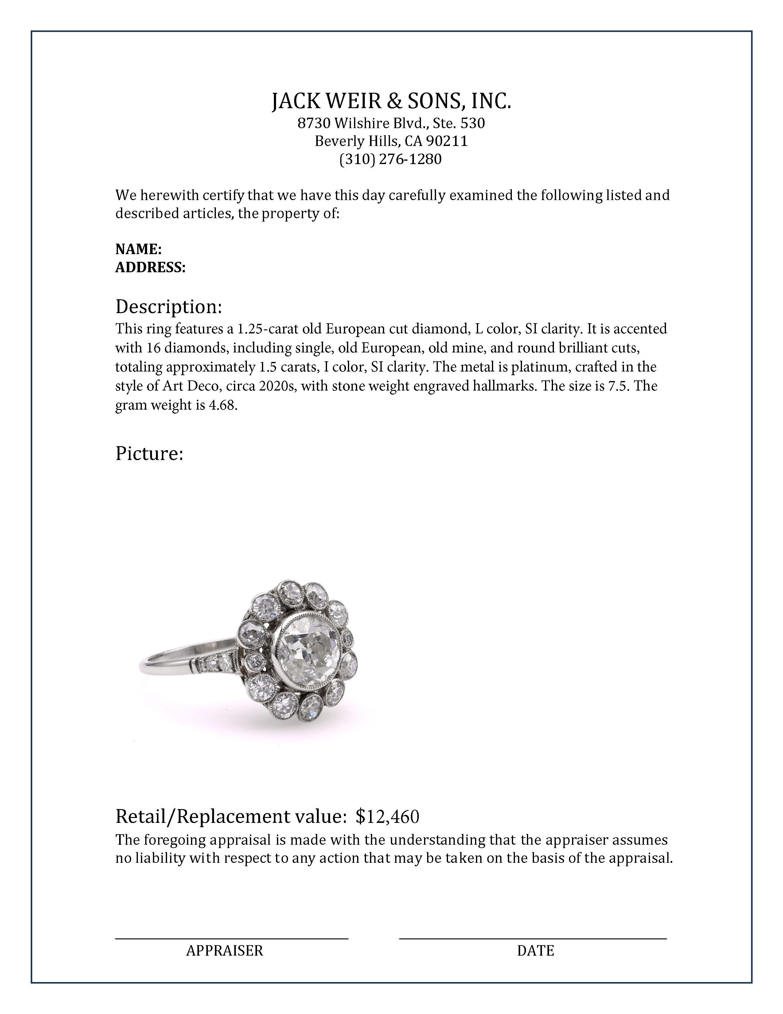 Art Deco Inspired Diamond Platinum Cluster Ring - Vintage Style Engagement & Wedding Band for Women - Perfect for Anniversaries, Proposals & Special Occasions