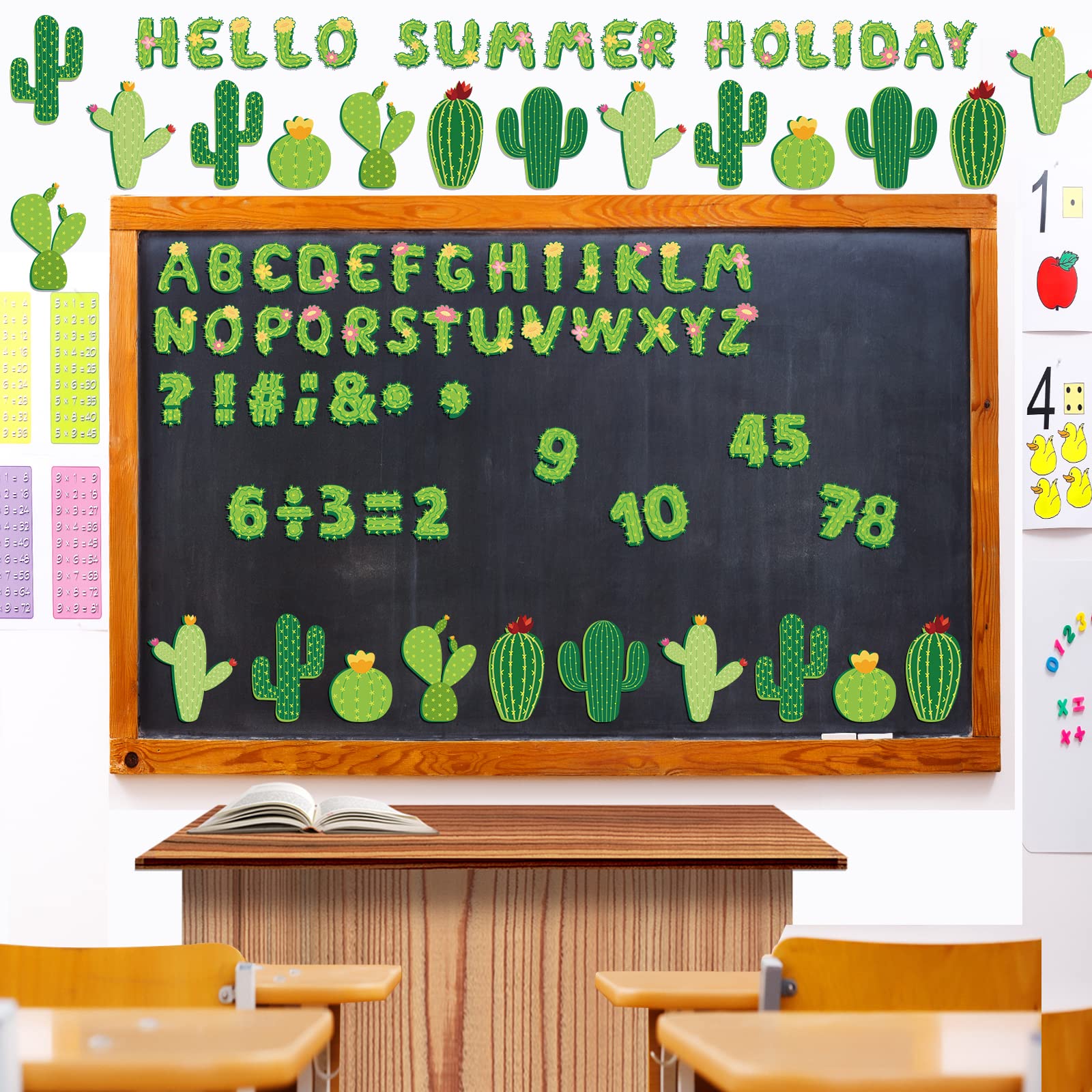 Whaline 110Pcs Cactus Classroom Decor Set - Alphabet Letters, Numbers & Symbols Cutouts for Bulletin Boards, DIY Projects, Back to School Decorations - Perfect for Kids Classroom, Summer Party, and Cactus-Themed Events
