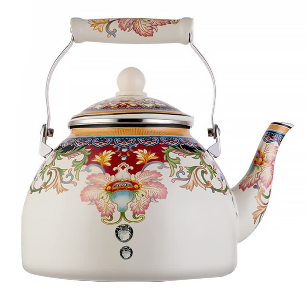 Vintage Style 4L Stainless Steel Enamel Teapot - Stovetop Kettle for Coffee & Tea - Large Capacity Flat Bottom Water Kettle with Warmer - Perfect for Home, Kitchen & Camping Use