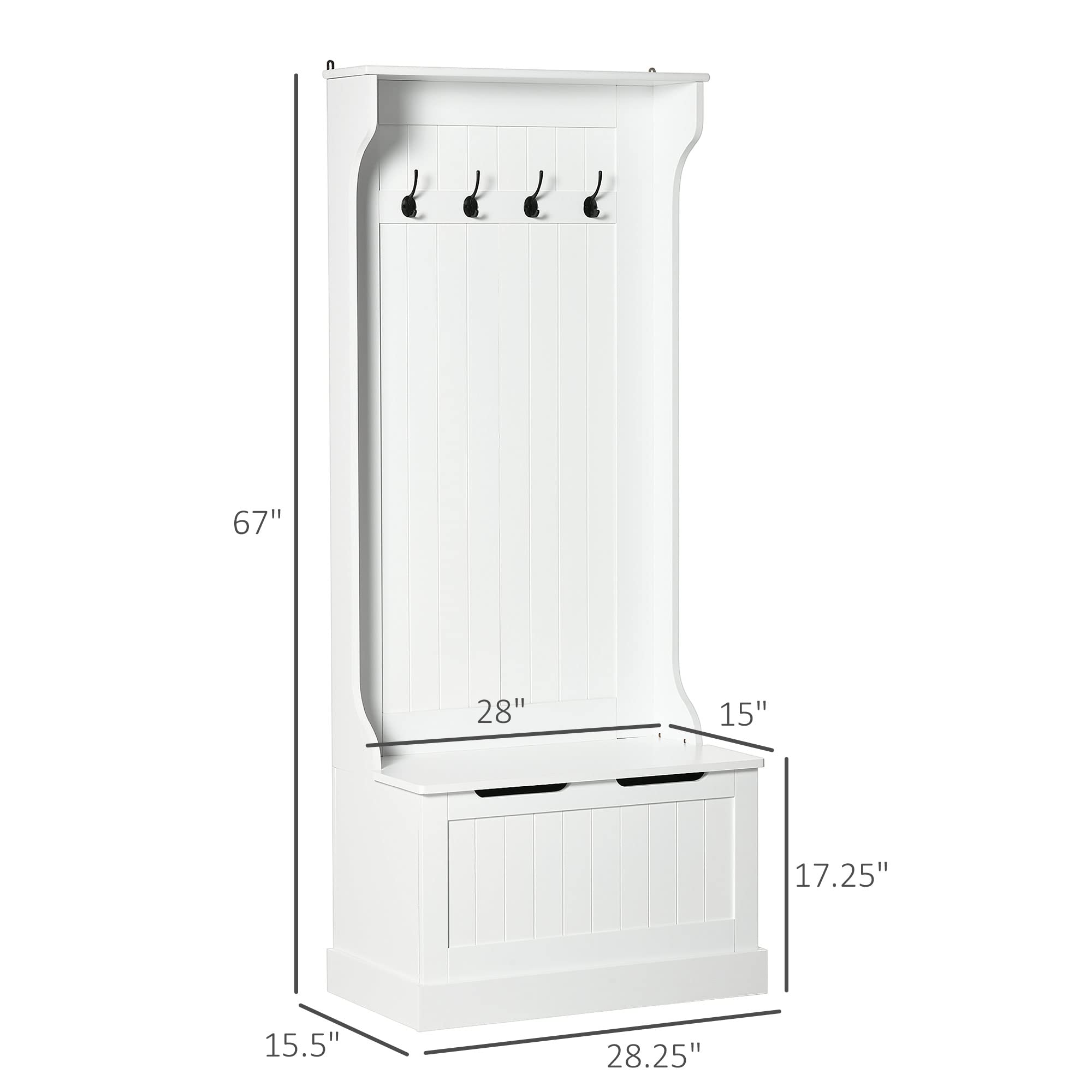 HOMCOM 3-in-1 Entryway Hall Tree with Shoe Storage Bench, Coat Rack & 4 Hooks - White | Space-Saving Organizer for Small Entryways, Mudrooms & Apartments