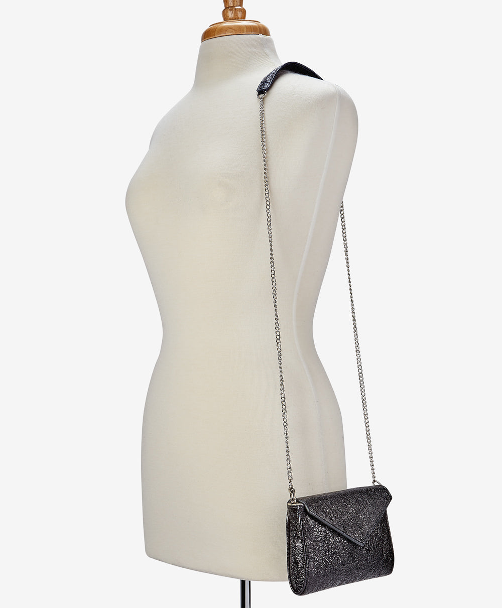 Lena Crossbody Bag - Black Crackle Metallic Leather Purse for Women | Stylish Shoulder Bag for Everyday Use, Work, and Night Out