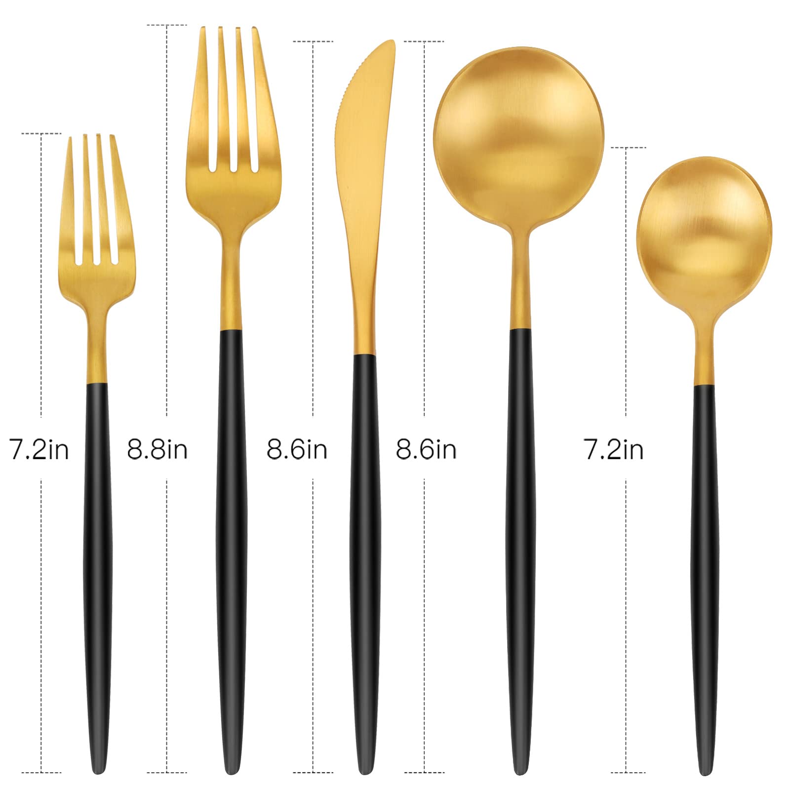 SHARECOOK 20-Piece Matte Gold Silverware Set - Stainless Steel Satin Finish Flatware Set for 4 - Elegant Kitchen & Tableware Cutlery for Home & Restaurant Use - Black Handle Utensils - Perfect for Dinner Parties, Weddings & Fine Dining