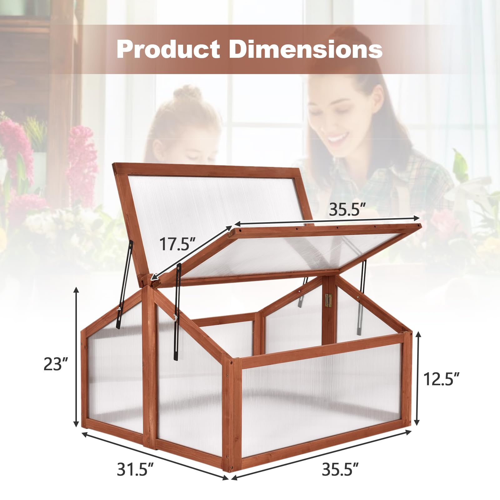 GRAFFY Wooden Garden Cold Frame - Portable Mini Greenhouse Kit with Foldable Top | Raised Plant Bed Protector for Outdoor Gardening | Perfect for Porch, Backyard & Balcony Use | Natural Wood (GT3568)