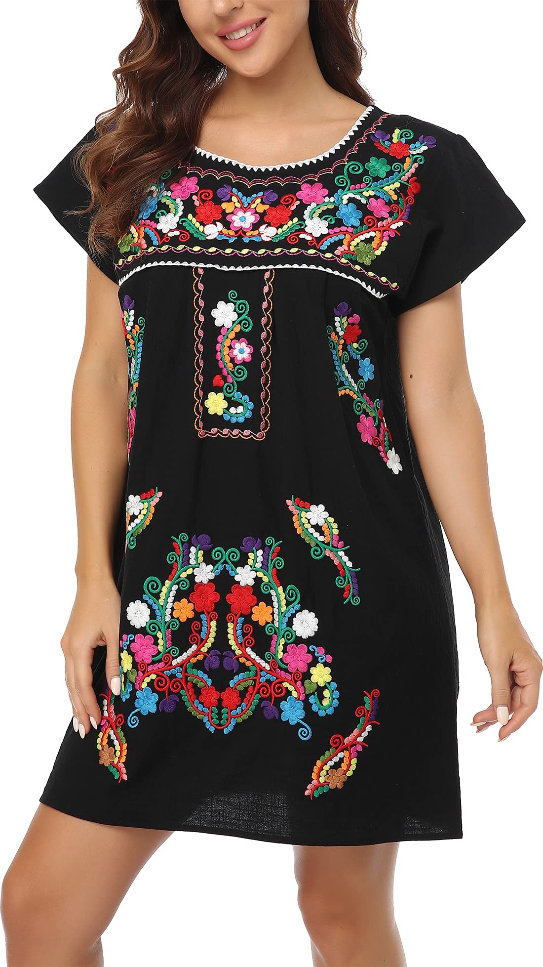 YZXDORWJ Women's Bohemian Maxi Dress - Embroidered Lace Short Sleeve Peasant Dress for Summer, Beach, and Casual Outings