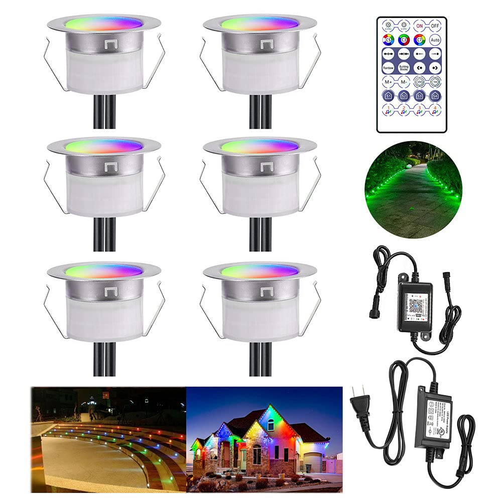Sumaote 6-Pack RGB Color Changing LED Deck Lights with WiFi & Bluetooth Control - 1.22