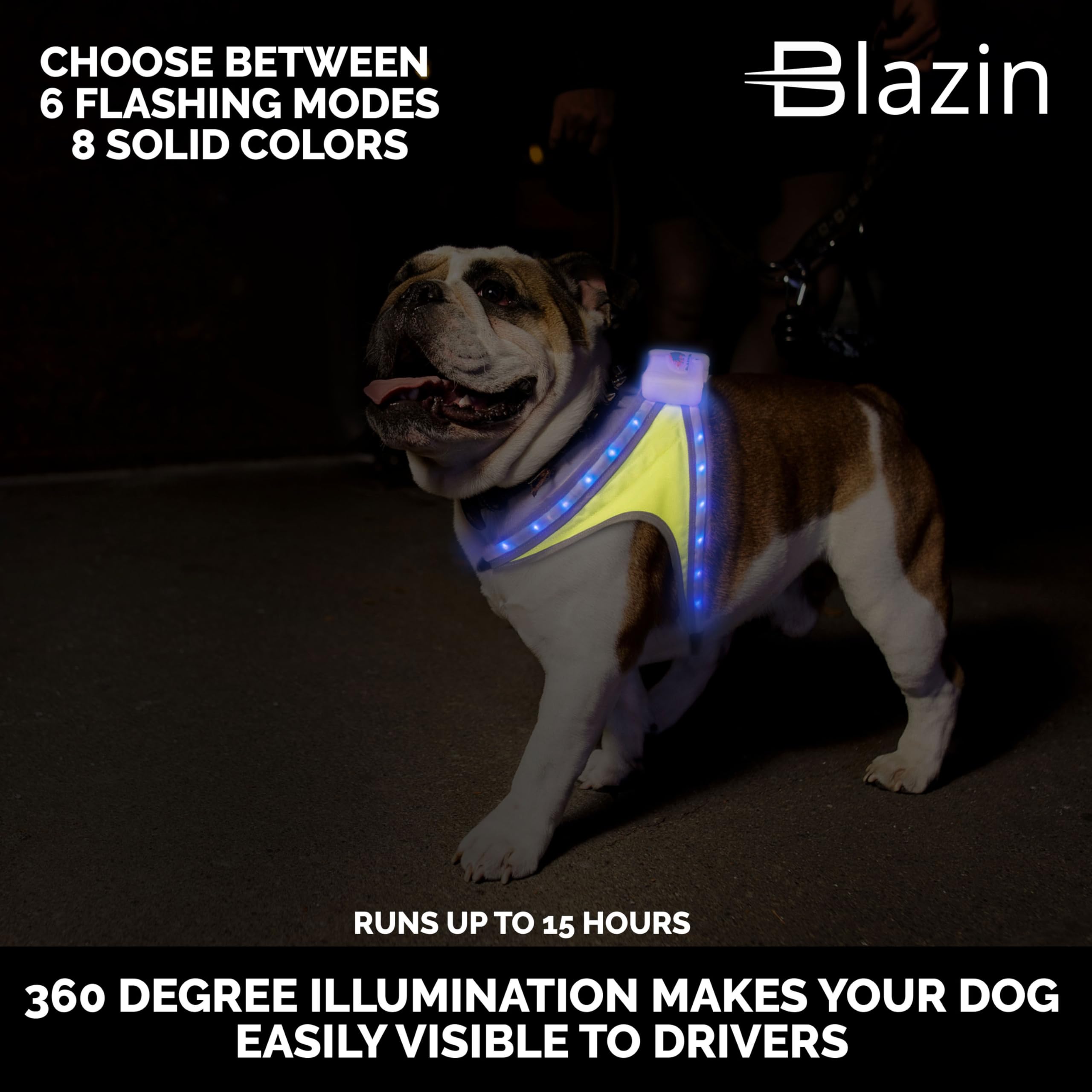 BLAZIN Safety LED Dog Harness - USB Rechargeable, Waterproof, Adjustable Pet Vest with 8 Color Lights & 6 Flashing Modes - Visible Up to 1000 Feet - Perfect for Night Walks, Jogging, and Outdoor Adventures (Small)