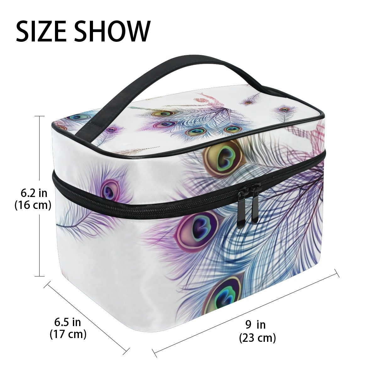 Cooper Girl Watercolor Peacock Feather Cosmetic Bag - Travel Makeup Train Case & Storage Organizer for Women | Perfect for Travel, Gym, and Daily Essentials Organization