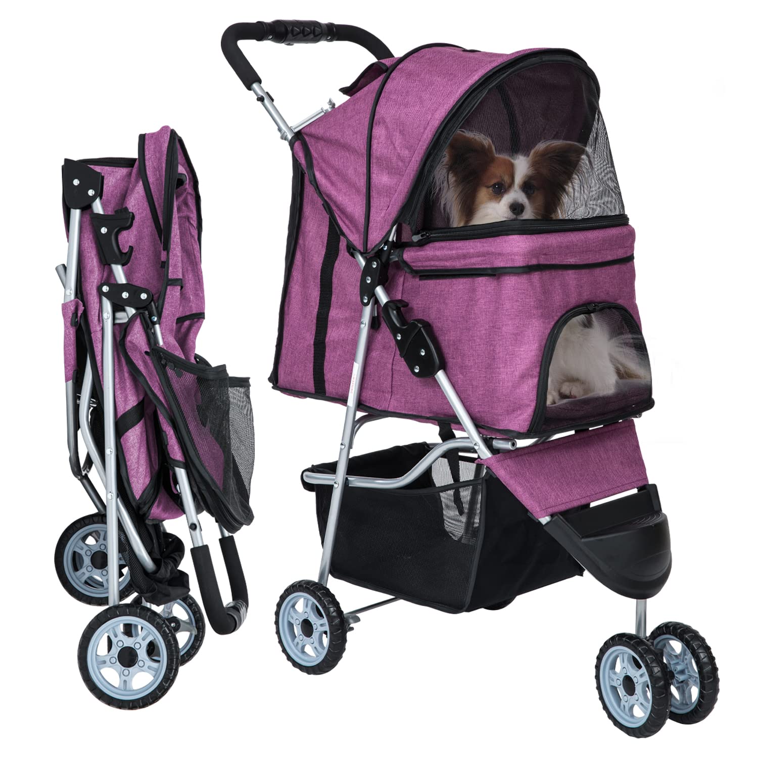 Lightweight Waterproof Dog Stroller for Small & Medium Dogs - Foldable Pet Travel Stroller with Storage Basket for Puppies & Cats | Perfect for Outdoor Walks, Vet Visits & Shopping Trips (Purple)