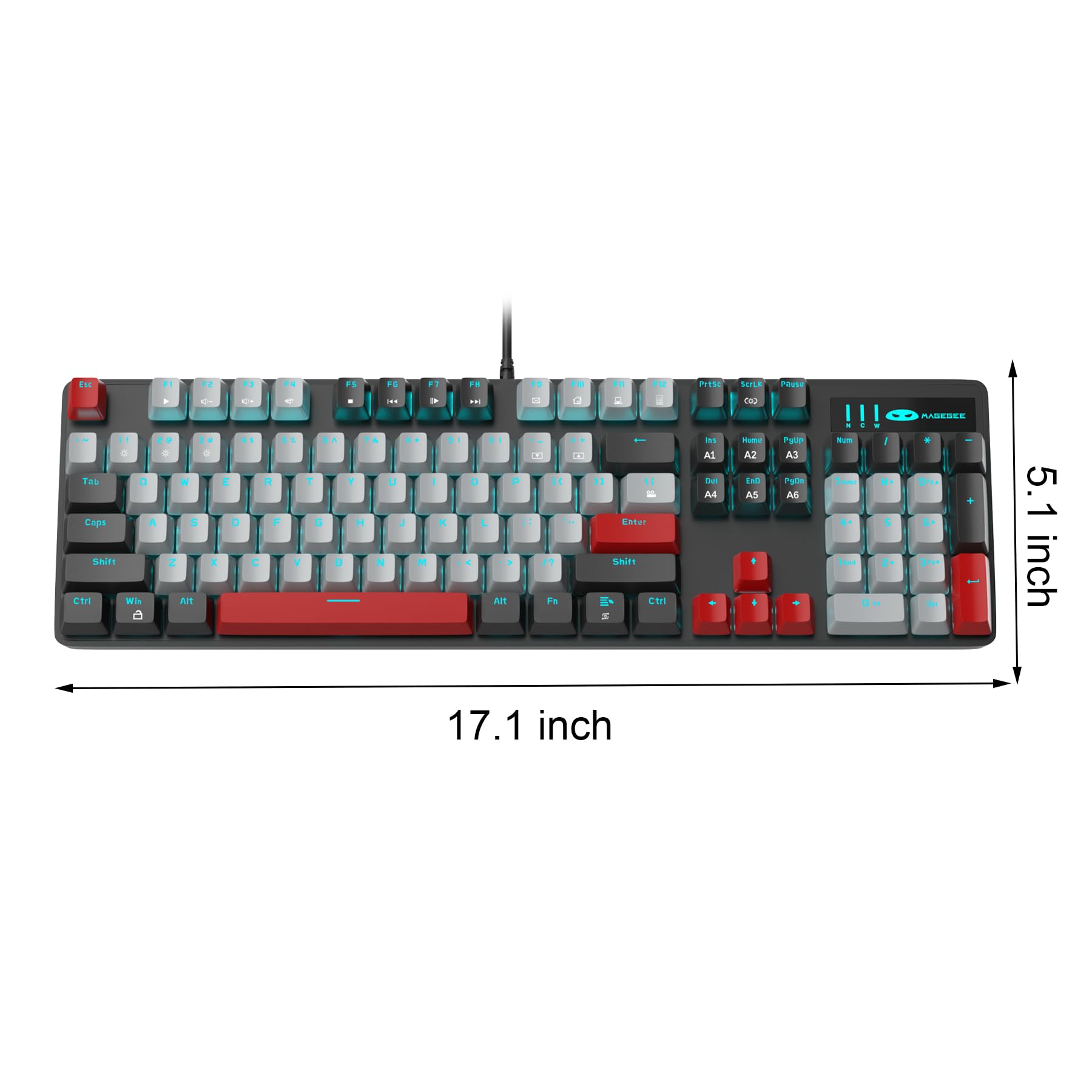 MageGee Mechanical Gaming Keyboard - 104 Key Blue Backlit Wired USB Keyboard with Blue Switches for PC, Laptop, Desktop | Ergonomic Design for Gaming, Typing & Office Work (Black & Gray)