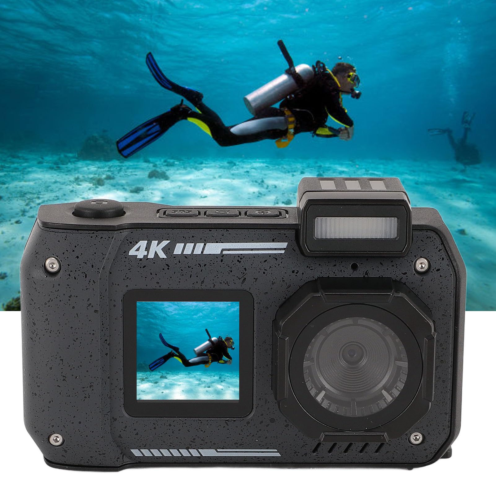 48MP 4K Waterproof Digital Camera with 16X Zoom, Autofocus & Anti-Shake - 2500mAh Battery Dual Screen Selfie Camera for Underwater Photography, Outdoor Sports, Travel & Vlogging (Black)
