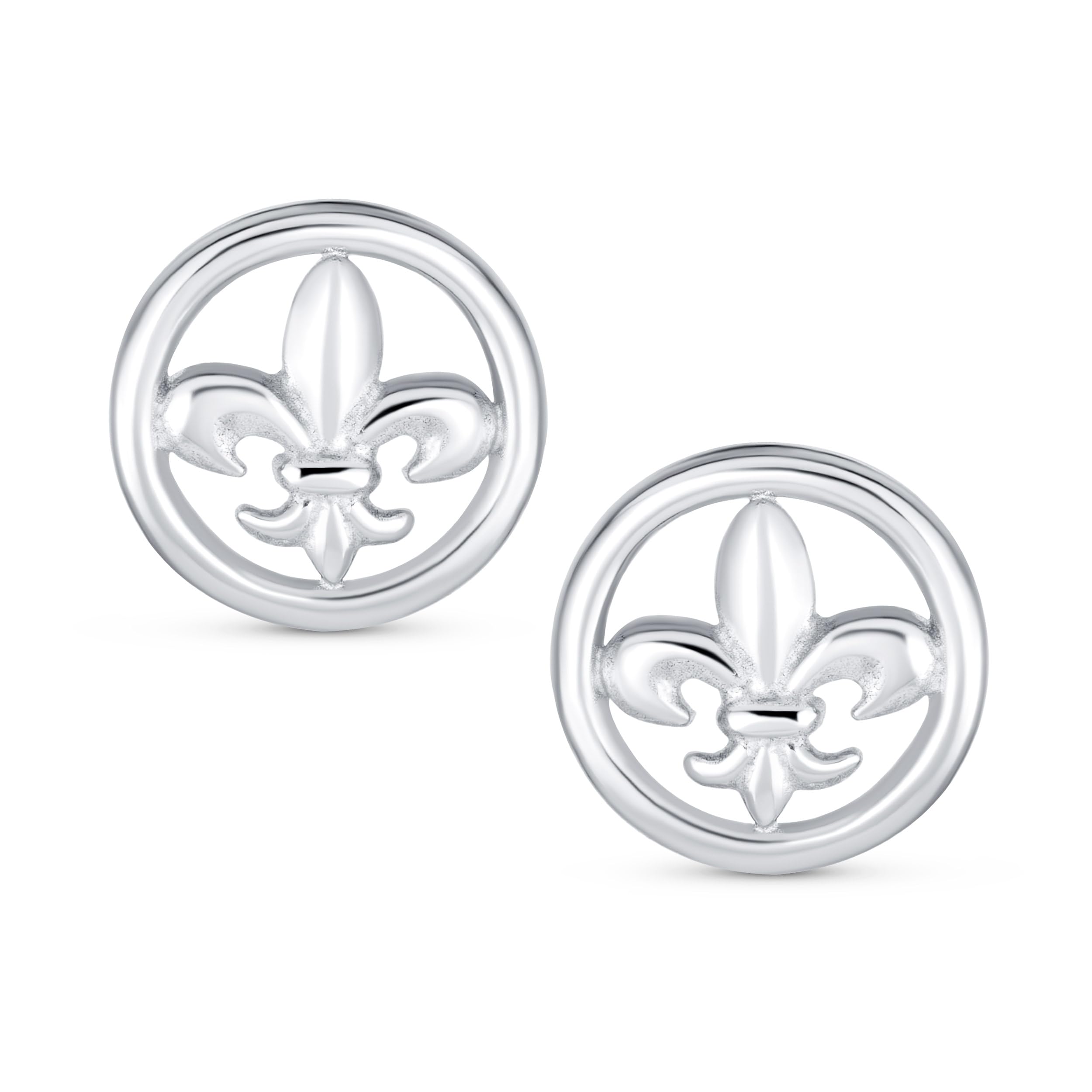 Unisex Fleur De Lis Stud Earrings - .925 Sterling Silver with CZ Accent | Lightweight Lily Flower Symbol Jewelry for Women, Men & Teens | Perfect for Gifts, Weddings & Everyday Wear