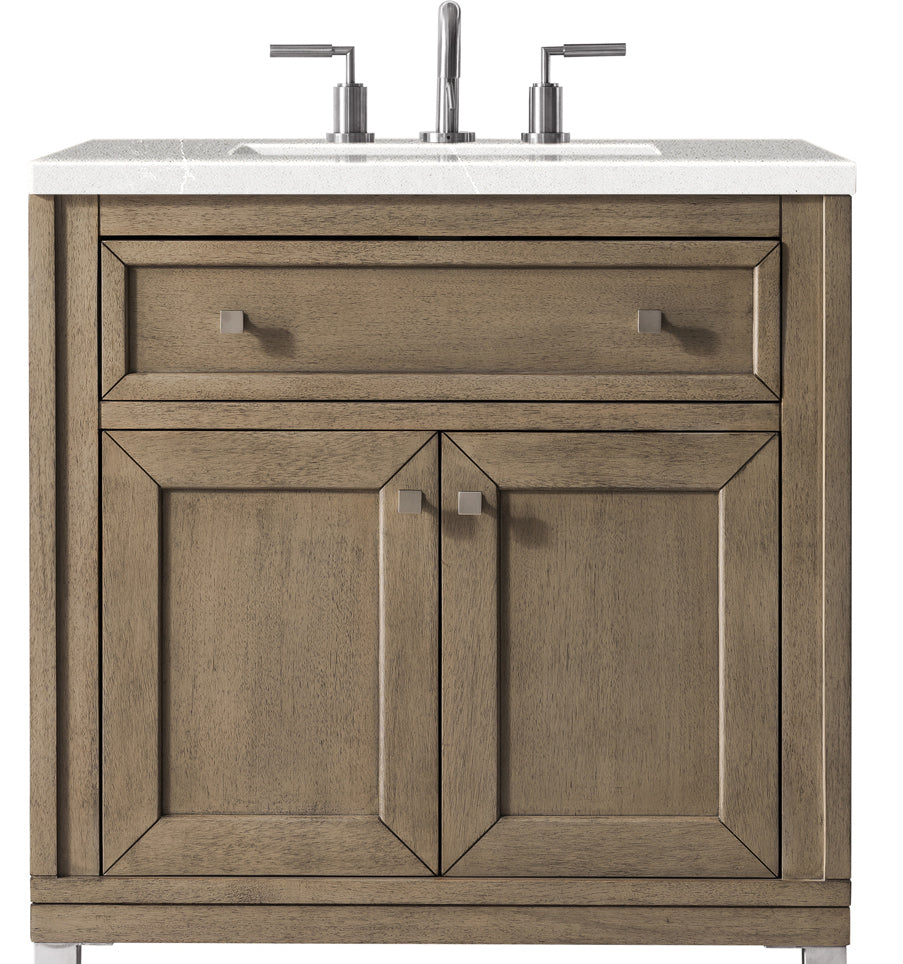 James Martin Vanities Chicago Collection 30-Inch Single Bathroom Vanity in Whitewashed Walnut with Countertop Options - Perfect for Modern Bathroom Renovations & Small Space Solutions