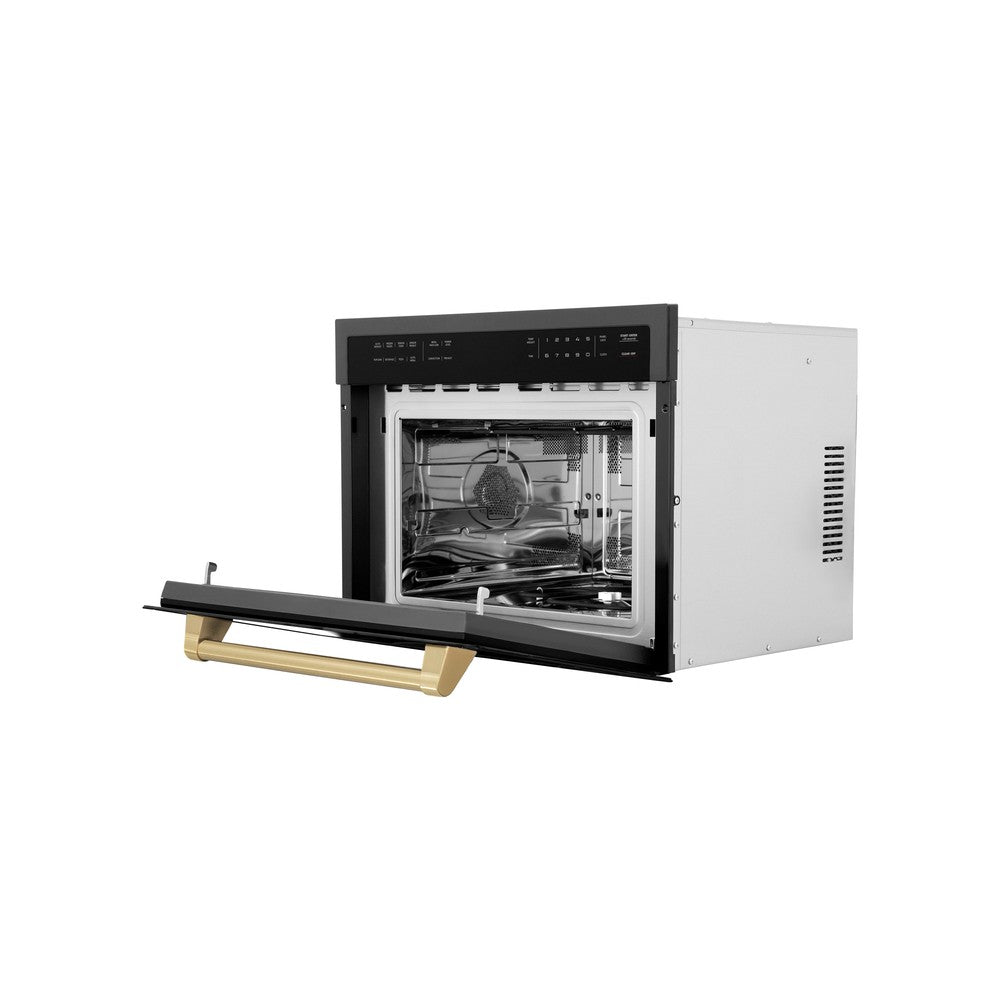 ZLINE Autograph Edition 24-Inch Built-In Convection Microwave Oven - 1.6 cu ft Capacity, Black Stainless Steel with Champagne Bronze Accents (MWOZ 24 BS CB) - Perfect for Modern Kitchens & Small Spaces
