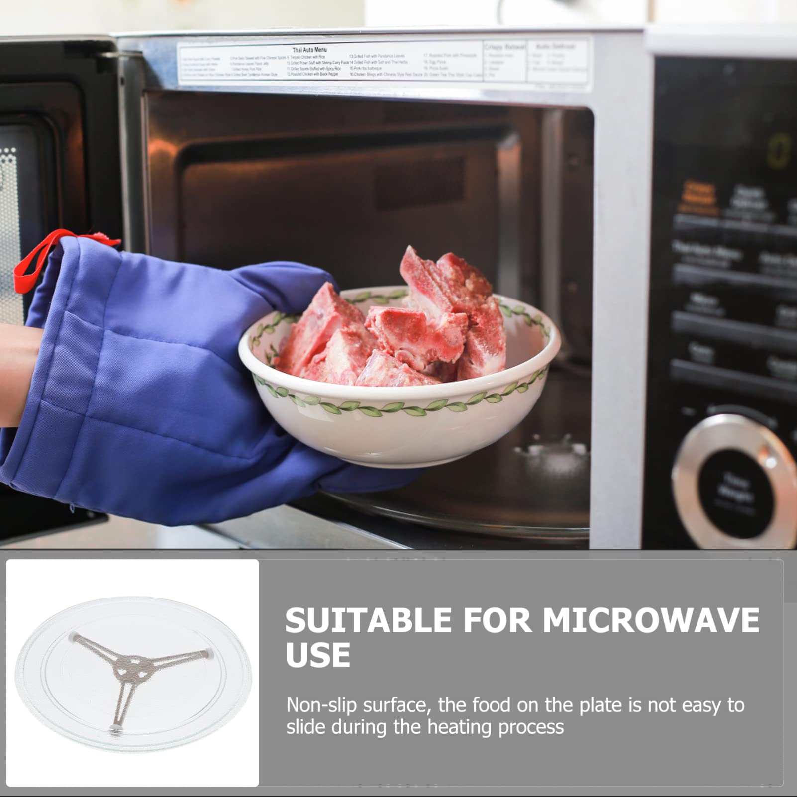 Hemoton Microwave Oven Turntable Replacement - 12 Inch Glass Tray with Rotating Bracket - Compatible with Most Microwave Brands - Perfect for Heating Food, Defrosting & Replacing Broken Turntables