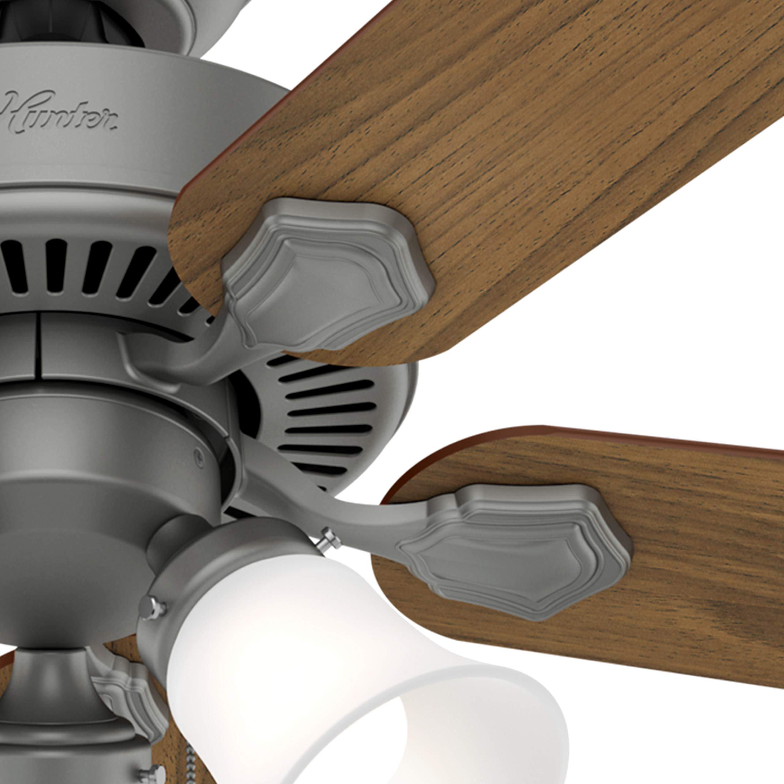 Hunter Fan 44 Inch Matte Silver Indoor Ceiling Fan with Light Kit & Pull Chain - Traditional Style for Living Room, Bedroom, Office (Renewed) | Quiet Operation & Energy Efficient Cooling Solution