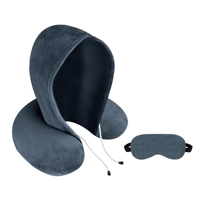 Avolusion Hooded Neck Pillow for Travel - Memory Foam Support for Neck Pain Relief - Perfect for Airplane, Car, Train & Office Use - Comfortable Travel Accessory for Men & Women