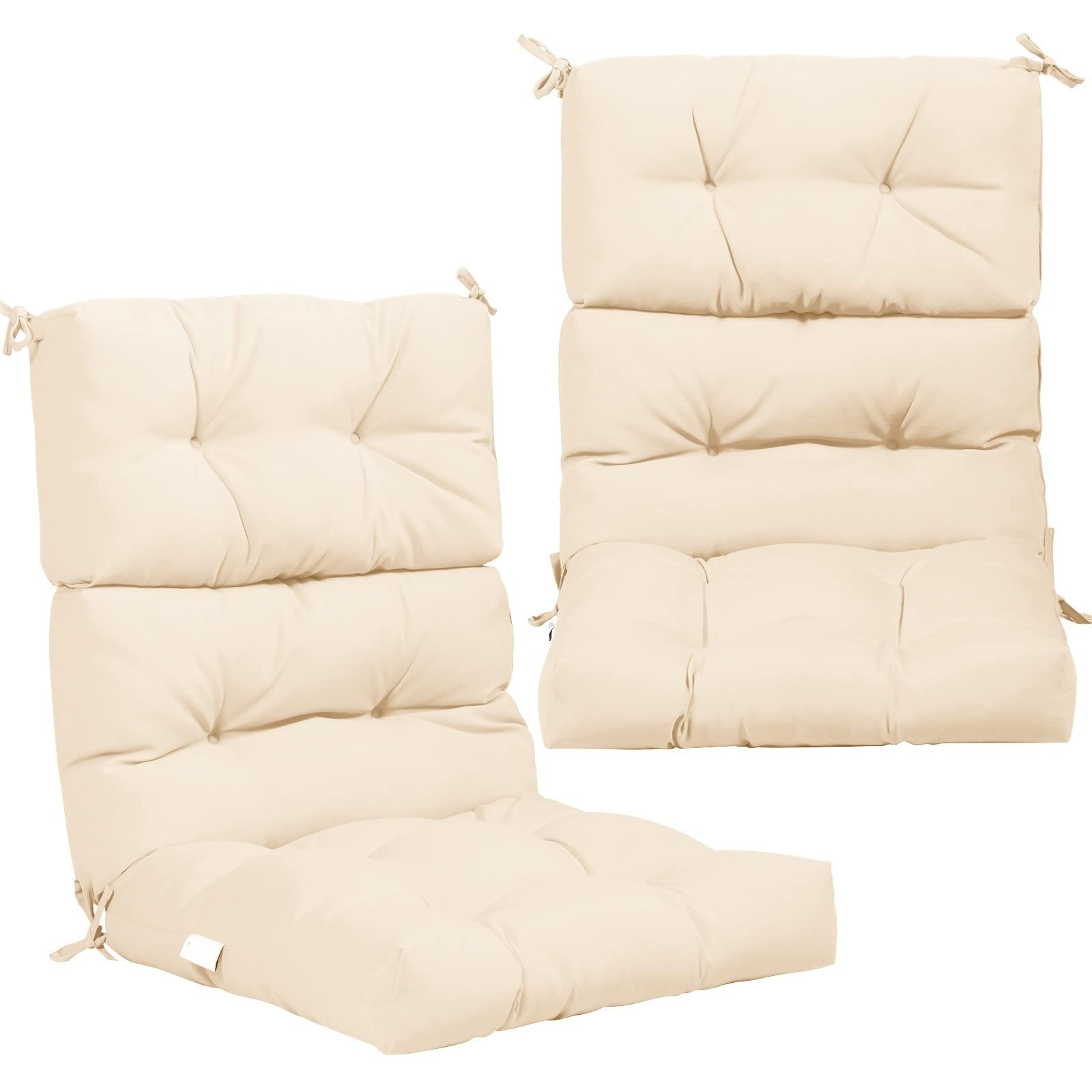 **Tangkula High Back Patio Chair Cushion Set of 2 - Tufted Non-Slip Rocking Glider Replacement Seat Pads with Ties for Indoor/Outdoor Wicker Furniture (Beige) - Perfect for Porch, Garden & Poolside Relaxation**