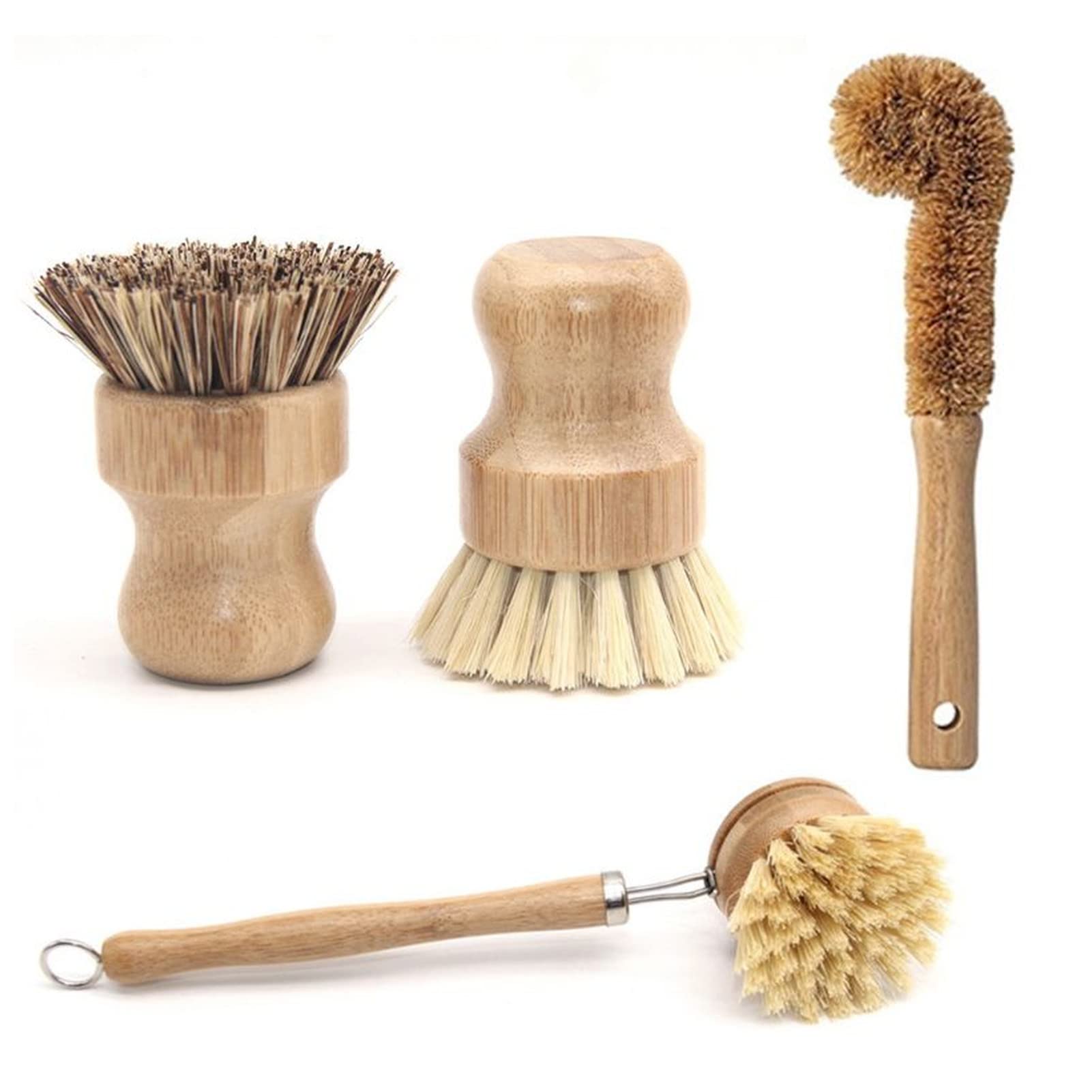 Eco-Friendly Bamboo Dish Brush Set - 4 Pack Plant-Based Kitchen Scrub Brushes for Non-Stick Pans, Dishes & Cookware | Sustainable Cleaning Tools for Home, RV & Camping Use