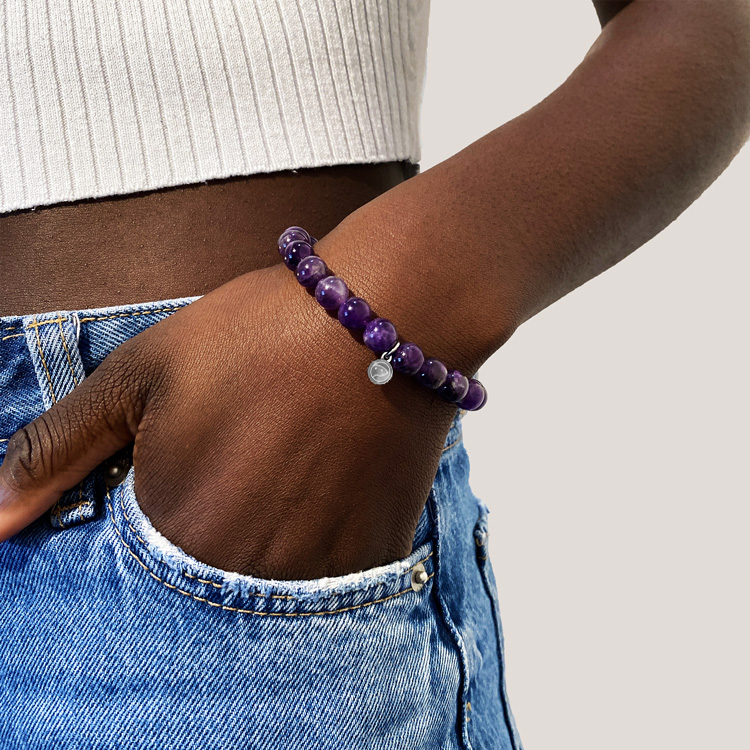 Natural Amethyst Crystal Healing Bracelet for Women - Adjustable Beaded Stretch Jewelry for Stress Relief & Positive Energy - Perfect for Meditation, Yoga & Spiritual Gifts