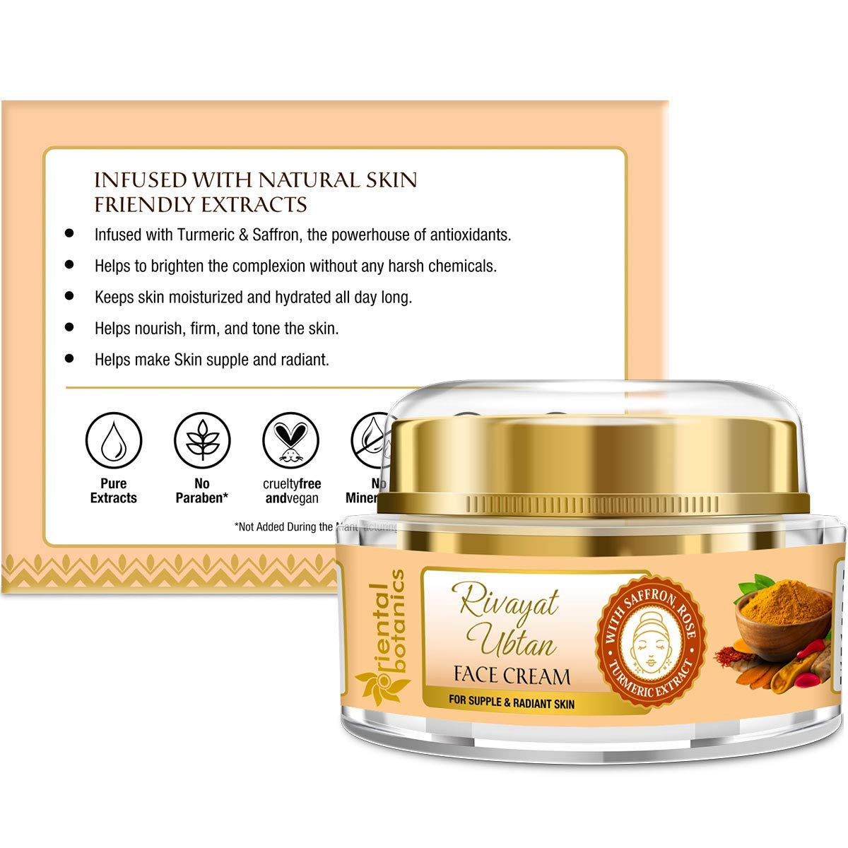 Oriental Botanics Rivayat Ubtan Face Cream 50g - Natural Glow & Nourishment with Traditional Ubtan Ingredients | Paraben & Sulfate Free | Cruelty-Free Vegan Skincare | Perfect for Daily Moisturizing & Brightening Routine