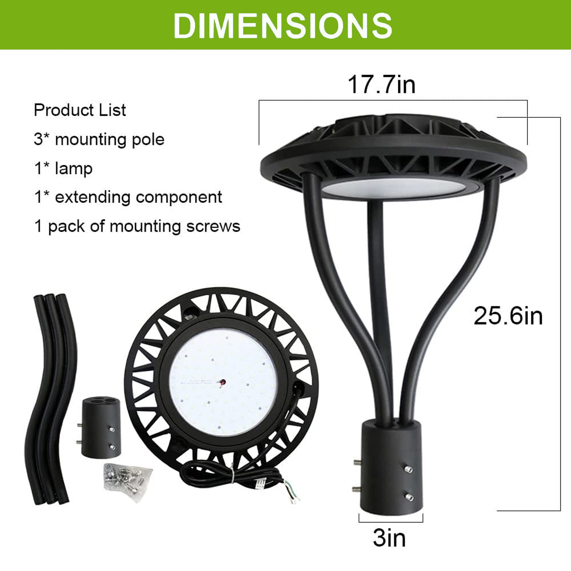 Dusk to Dawn LED Post Top Pole Lights - 20W/30W/40W/60W Selectable, 3000K/4000K/5000K Adjustable CCT - ETL & DLC Approved Outdoor Lighting for Garden, Pathway, School & Street - Energy Efficient Commercial & Residential Area Lights