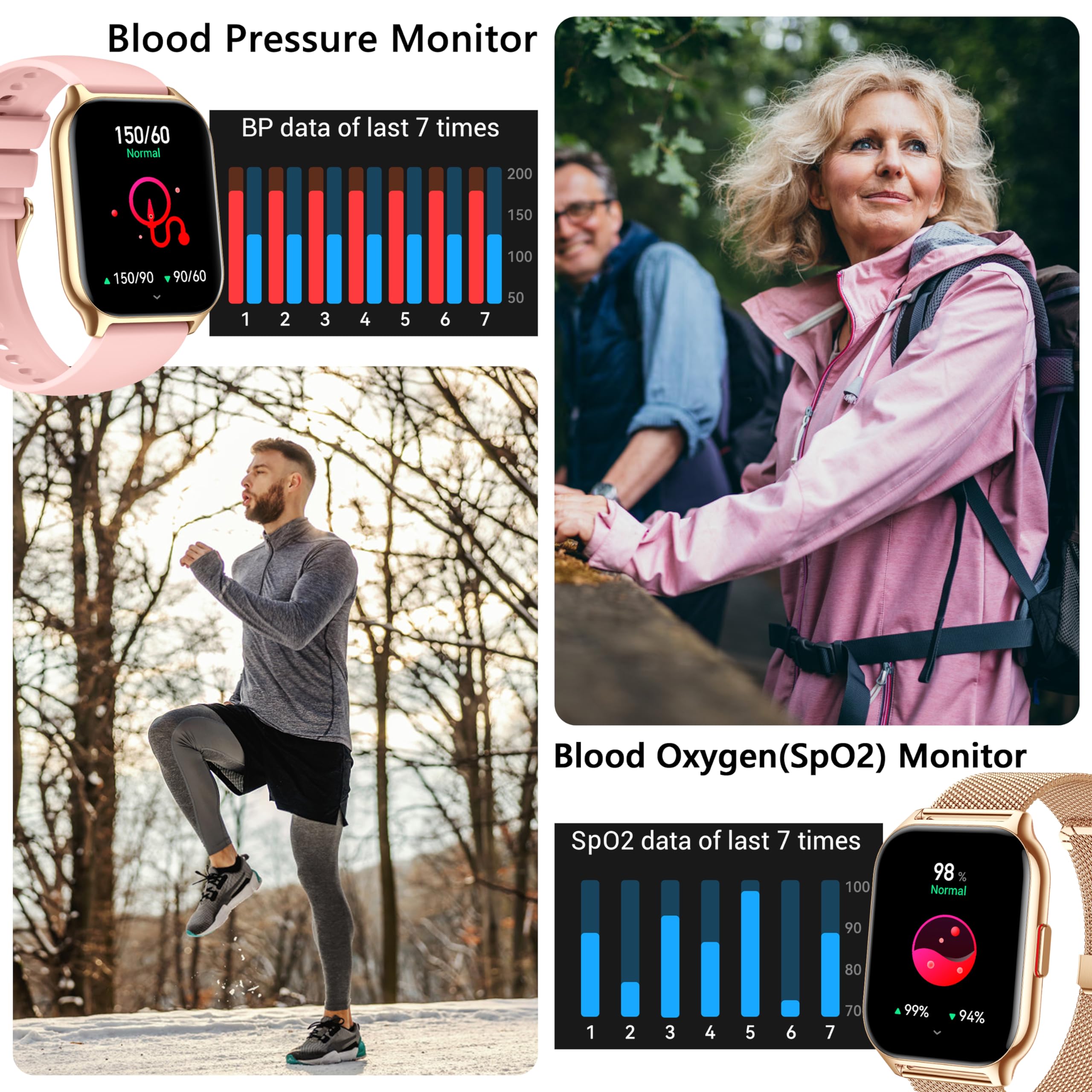 Smart Fitness Watch for Men & Women - Heart Rate, Blood Oxygen Monitor for Android & iOS - Perfect for Workouts & Daily Use