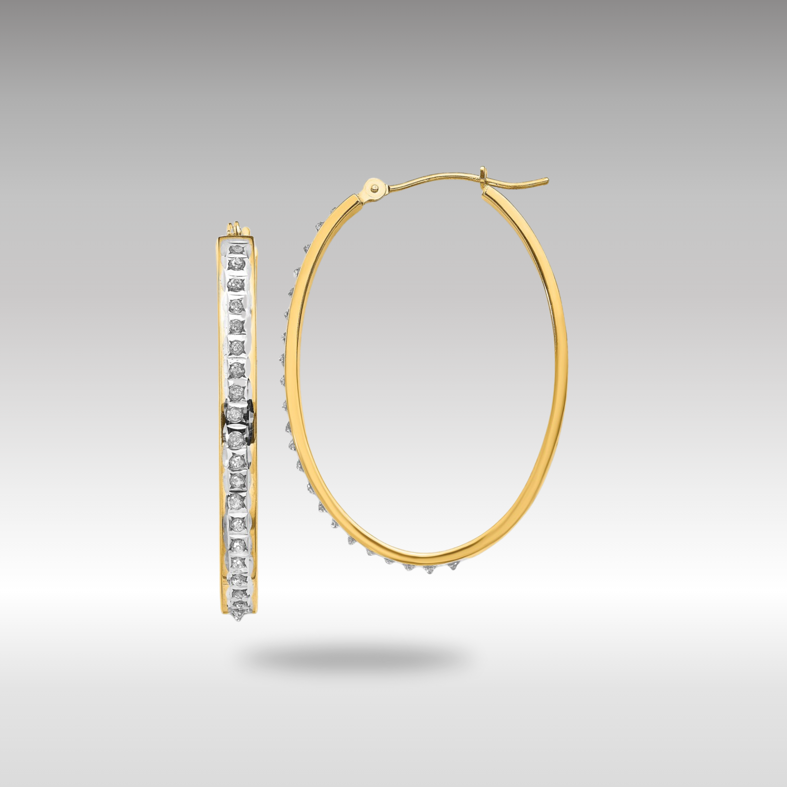 14K Gold Diamond Hinged Oval Hoop Earrings - Elegant & Durable DF135 for Women | Perfect for Weddings, Parties & Special Occasions
