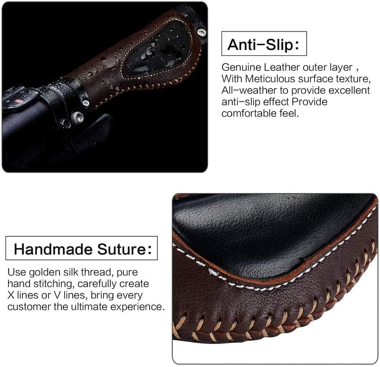 Premium Leather Ergonomic Lock-on Bike Grips for MTB & Mountain Bikes - Comfortable Handlebar Grips for Long Rides & Off-Road Cycling