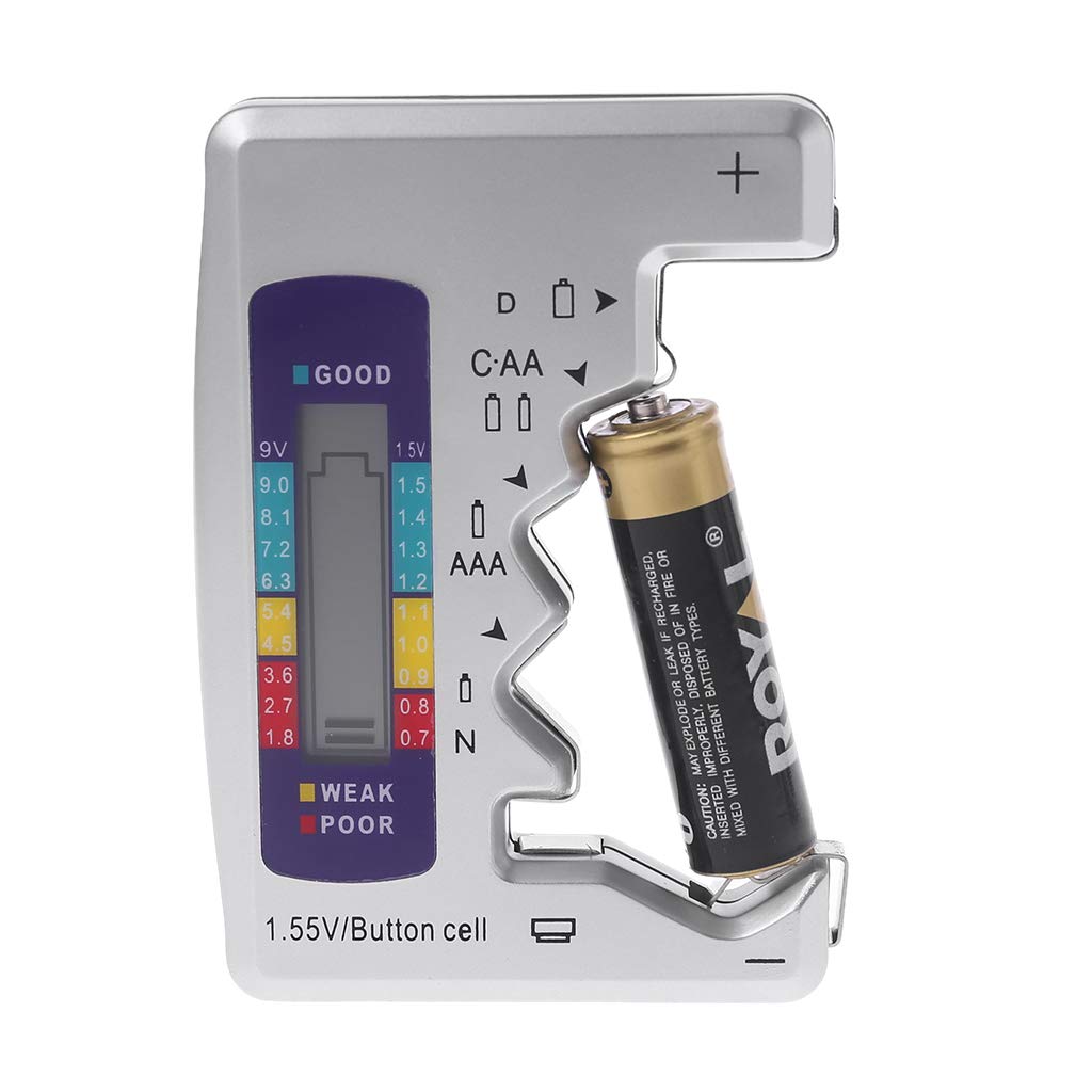 BALAX Digital Battery Tester - Accurate Capacity Detector for C, D, N, AA, AAA, 9V 6F22 & 1.55V Button Cell Batteries - Perfect for Home, Office, and Electronics Maintenance