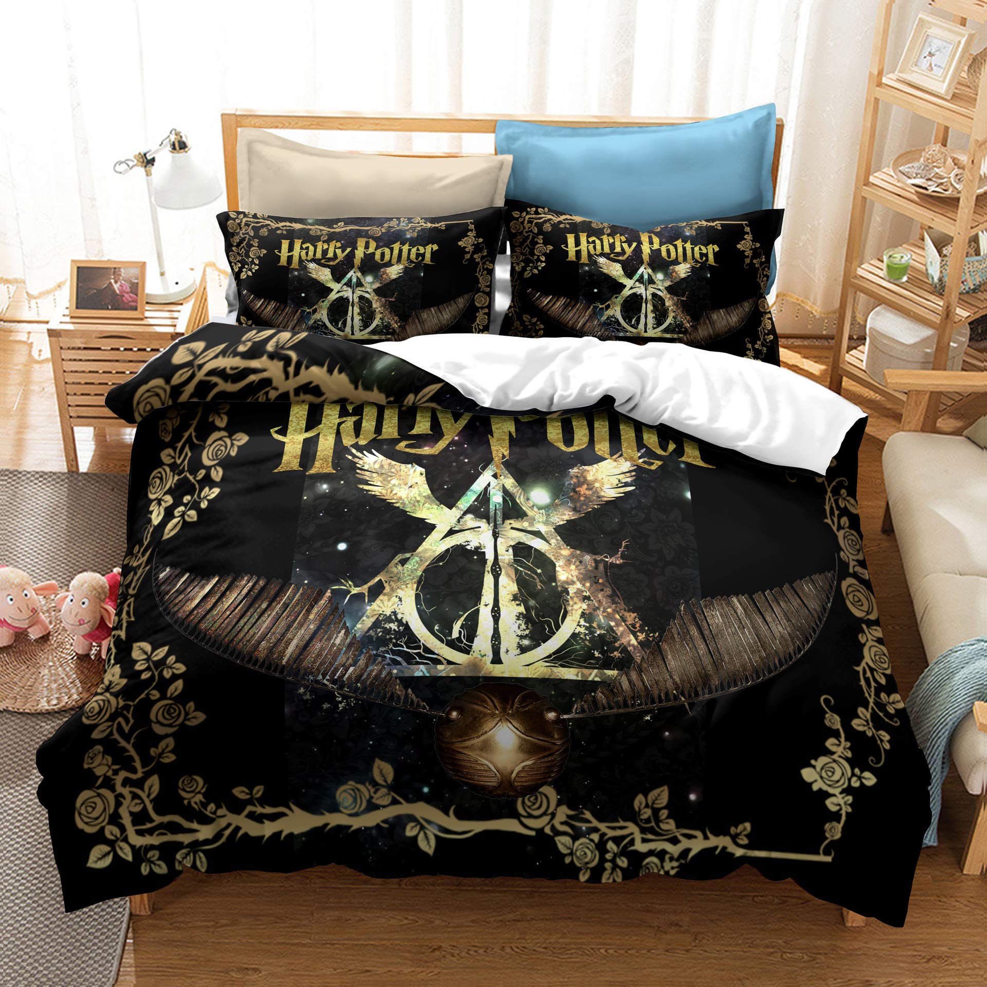 Harry Potter Duvet Cover Set - Lightweight Microfiber Bedding with 2 Pillowcases, Modern Decor for Kids & Teens Bedroom - Soft & Breathable for All Seasons