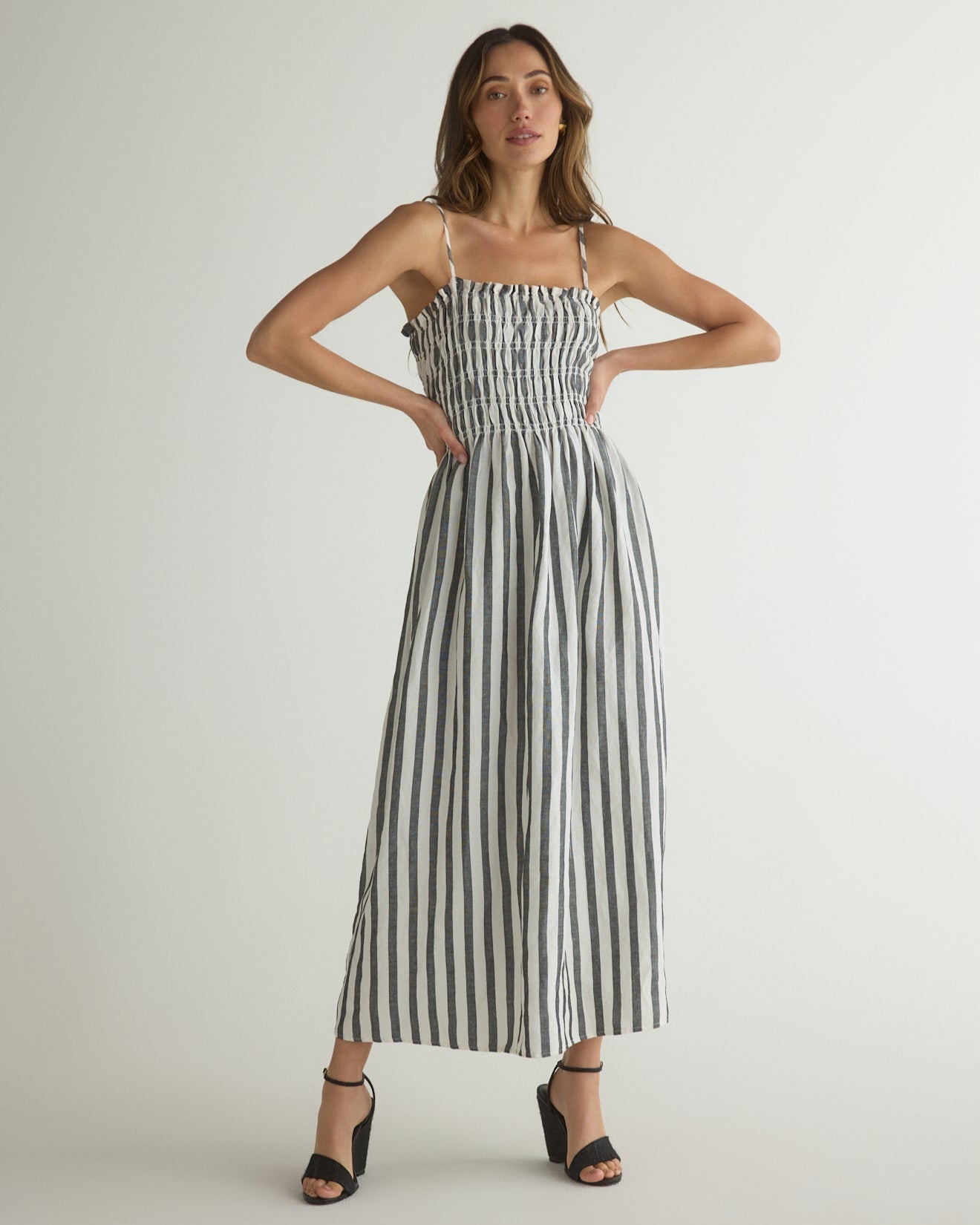 Saint Tropez Stripe Smocked Midi Dress - Flowy Summer Beach Dress for Vacation, Date Night & Outdoor Events