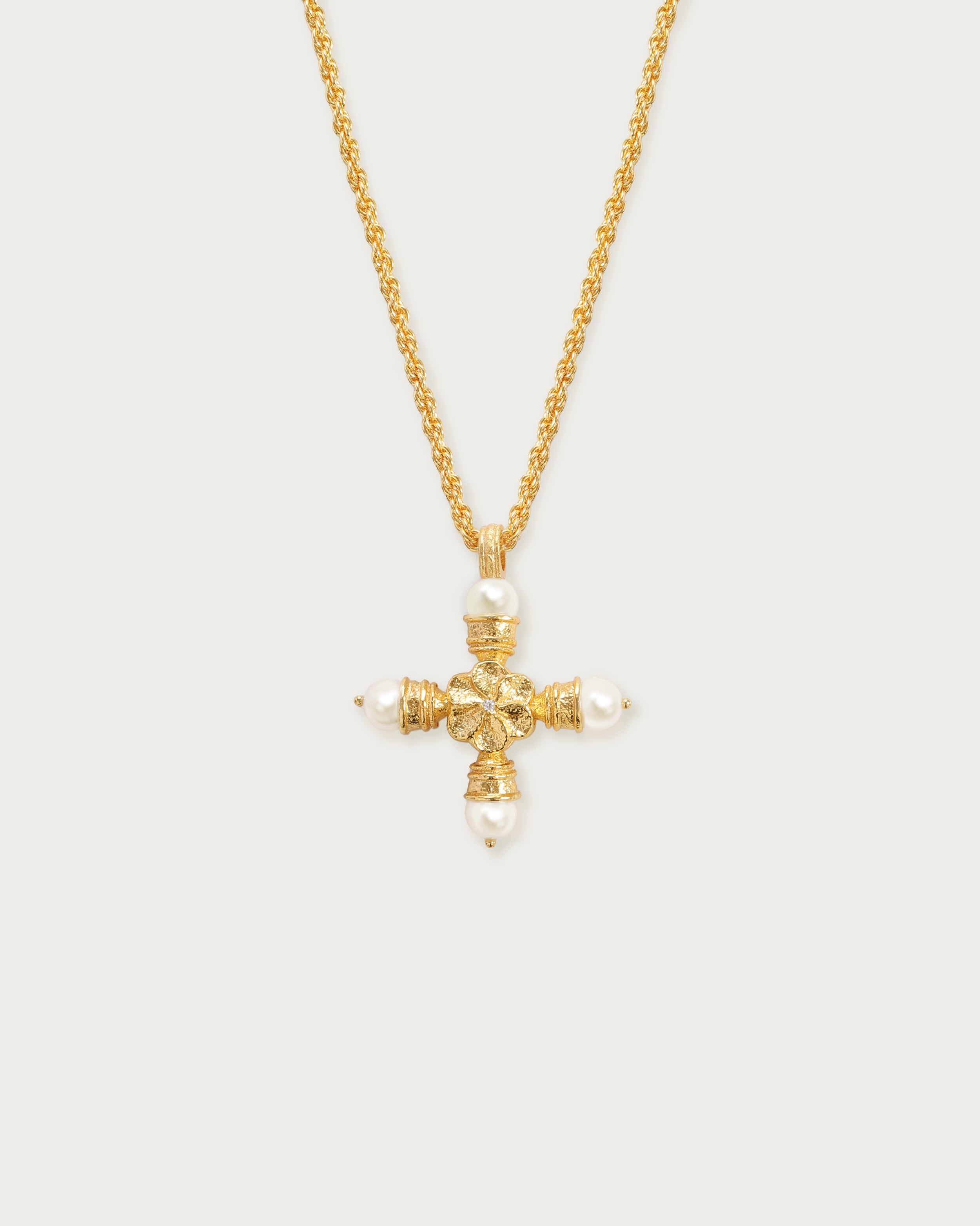 Florence Pearl Cross Necklace - Elegant Religious Jewelry for Women, Dainty White Pearl Pendant with Sterling Silver Chain - Perfect for Church, Weddings & Everyday Wear