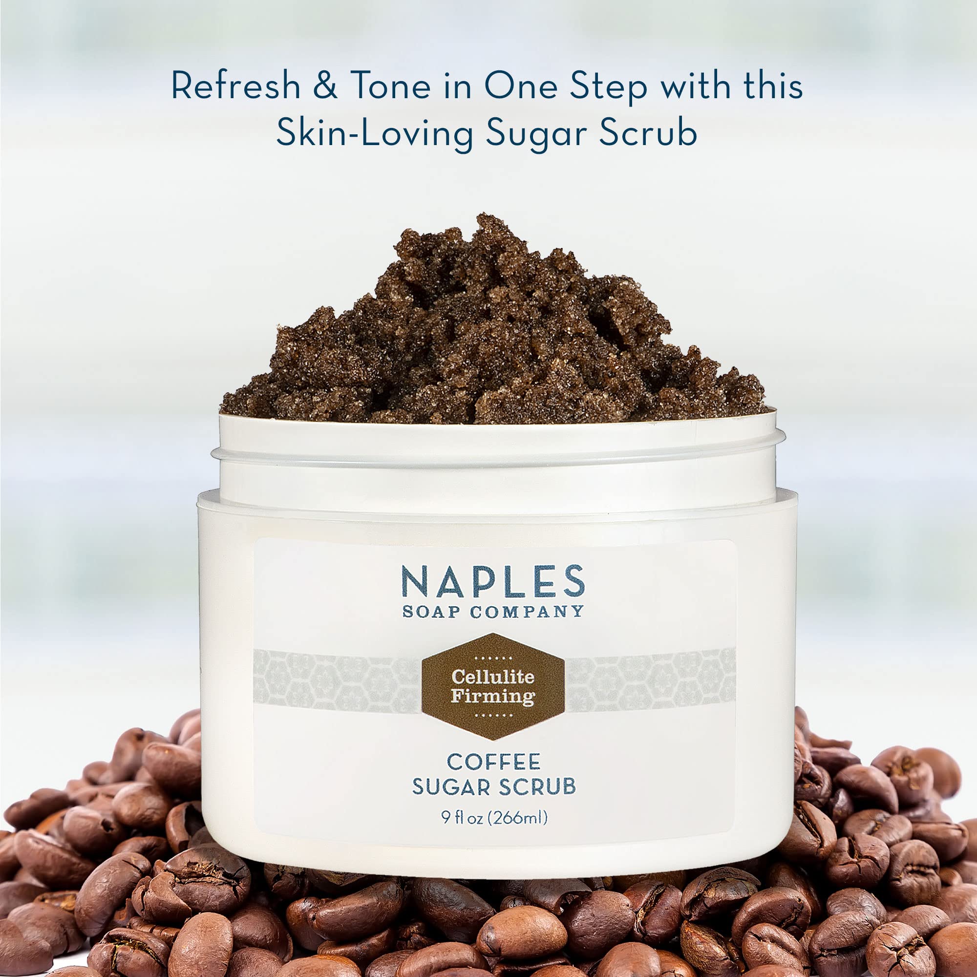 Naples Soap Company Cellulite Firming Coffee Sugar Scrub - Natural Exfoliating & Hydrating Body Scrub for Soft, Glowing Skin - Gluten Free, No Harmful Chemicals, 9 oz - Perfect for Spa Day & At-Home Self Care Routine