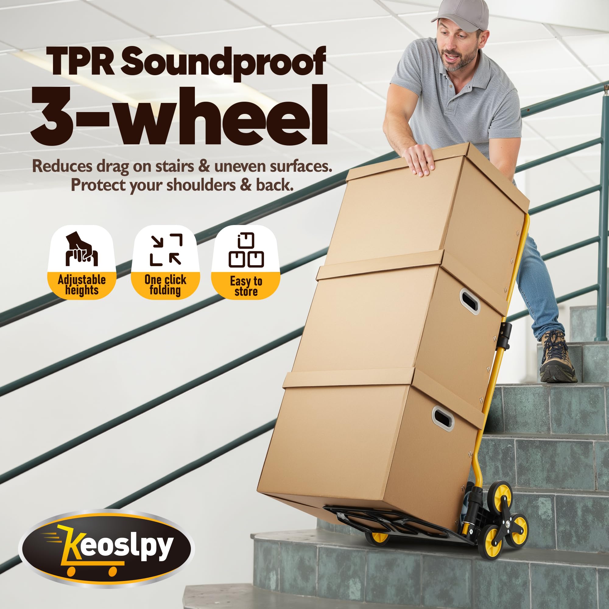 **Upgraded 330Lbs Heavy Duty Folding Stair Climbing Hand Truck Dolly with Wheels - Portable Shopping Cart for Moving, Groceries, Luggage, Travel & Office - Perfect for Home, Warehouse, and Retail Use**