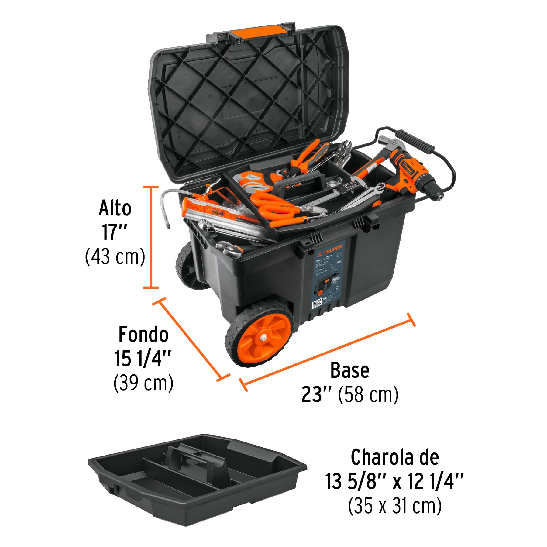 23-Inch Plastic Storage Box with Wheels - Heavy Duty Tool Organizer for Garage, Workshop & Home Organization