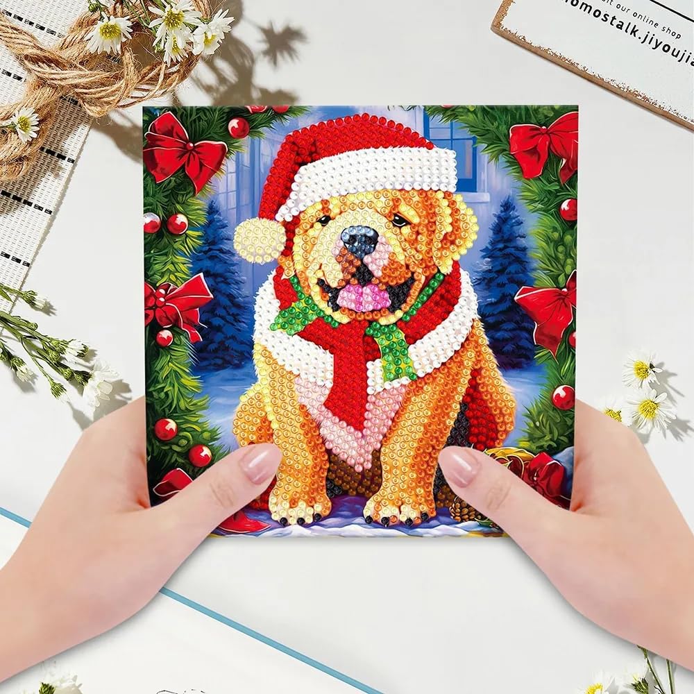 Diamond Art Christmas Cards - 3D Diamond Painting Holiday Greeting Cards for Gifting (8 Pack) - Perfect for Christmas Decorations, Holiday Greetings & DIY Craft Projects