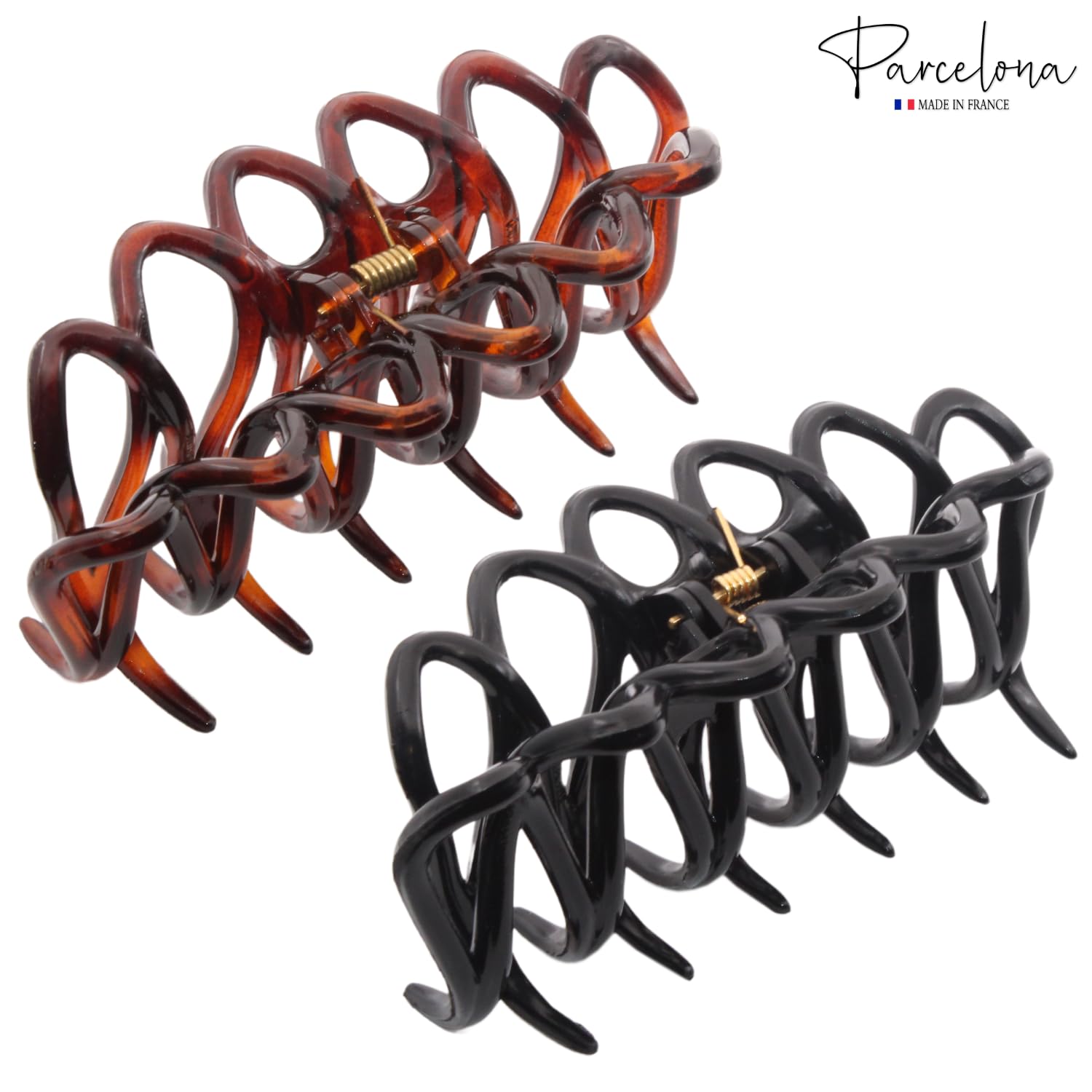 French Denetelle Hair Claw Clips for Women - 2 Pack Shell & Black Hair Clips for Medium to Thick Hair, Secure Hold for Updos, Ponytails & Buns - 3.5 Inch Hair Accessories for Daily Use, Work & Special Occasions