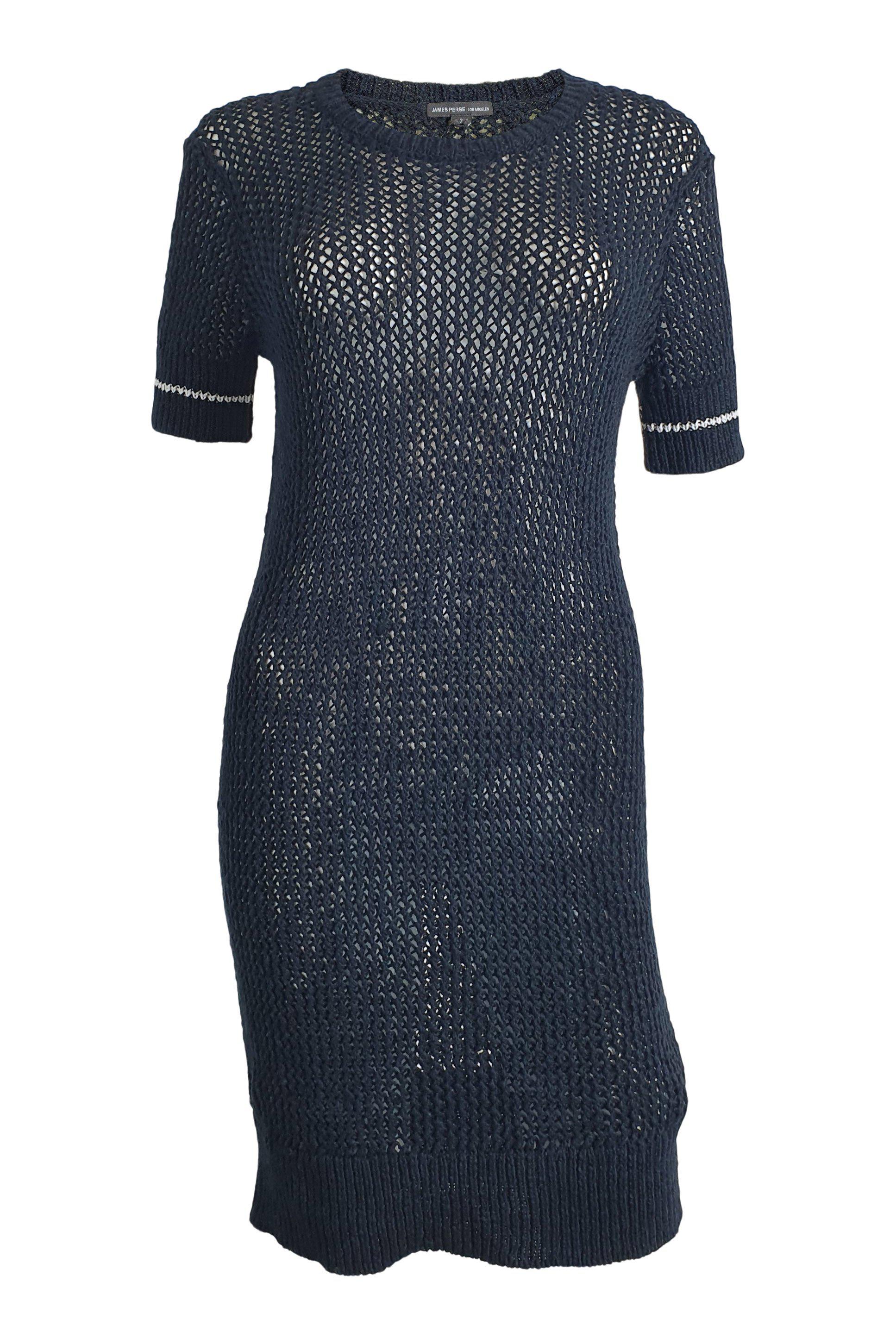 JAMES PERSE Black Knitted Short Sleeve Jumper Dress for Women | US Size 2, UK Size 6-8 | Casual Chic Outfit for Daytime, Brunch & Weekend Wear