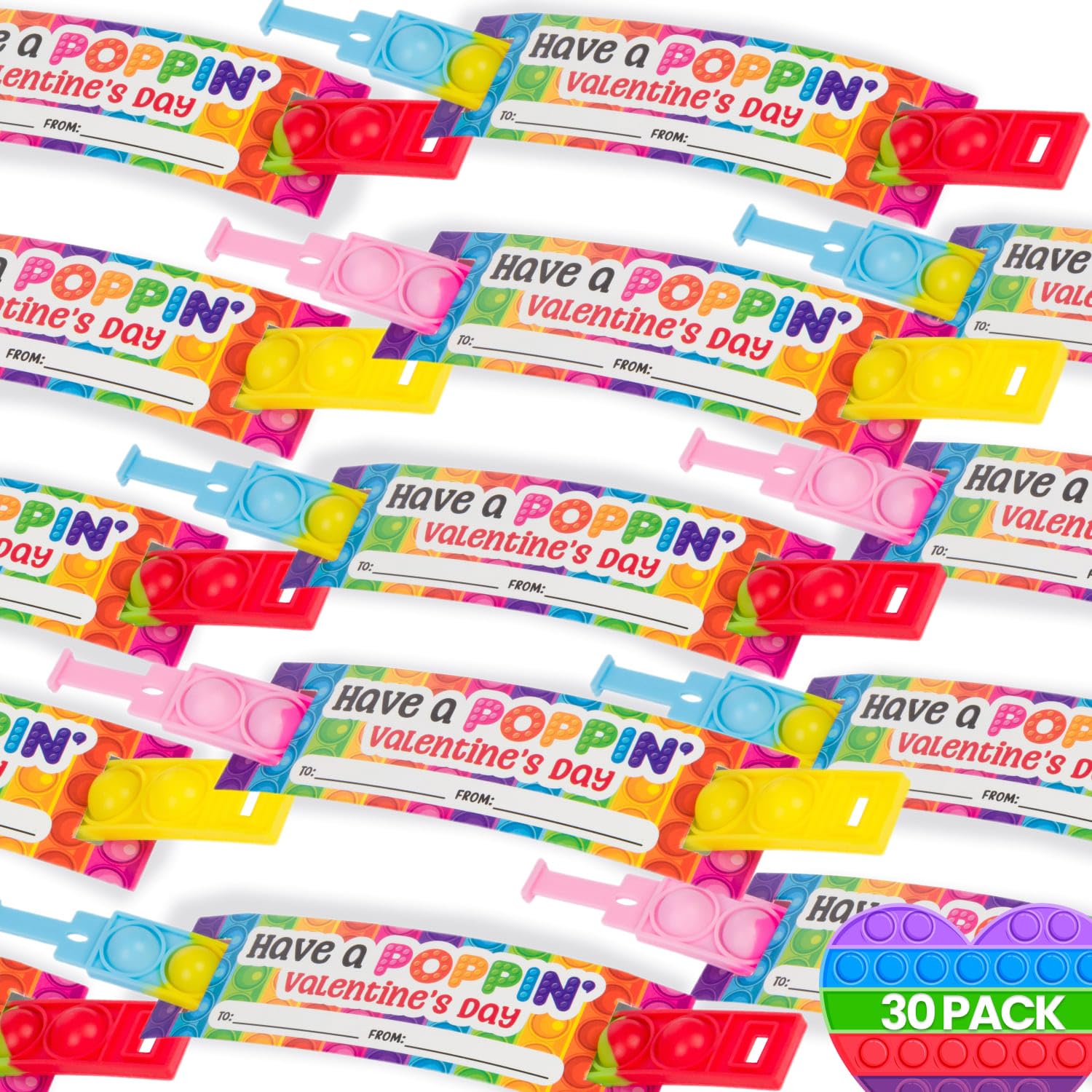 30 Pack Valentines Day Friendship Bracelets for Kids - Fidget Sensory Toys, Classroom Party Favors, Birthday Gifts for Girls & Boys - Perfect for Valentine's Exchange, School Events & Stress Relief