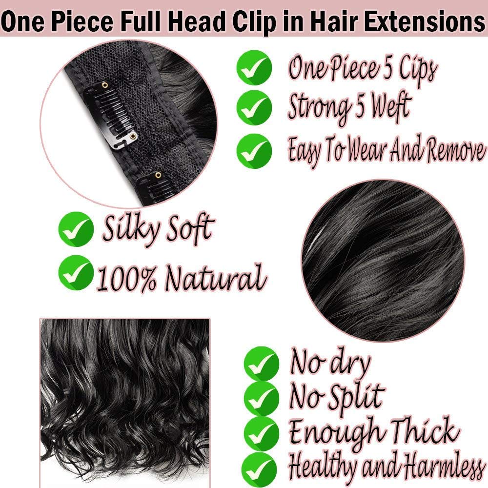 22 Inch Curly Hair Extensions for Women - 5 Clip Natural Human Hair Weft with French Twist Styling Tool (Black) | Perfect for Daily Wear, Parties & Special Occasions