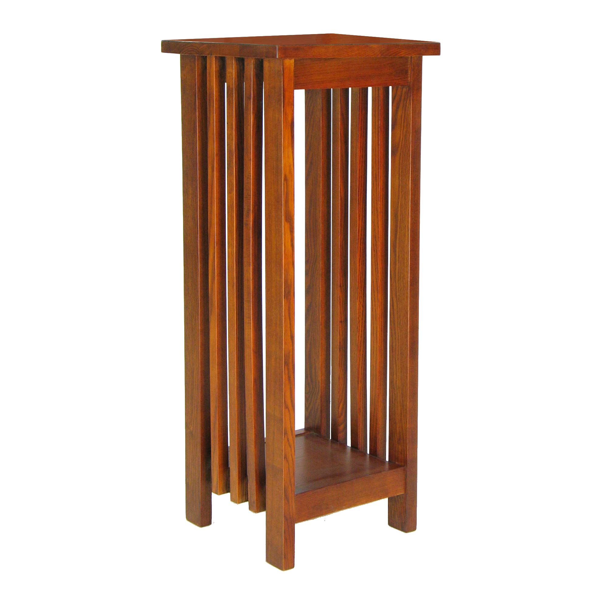 Benjara 30 Inch Wooden Flower Stand with Bottom Shelf & Slatted Sides - Rustic Brown Plant Holder for Indoor/Outdoor Decor, Garden, Patio, Living Room & Balcony