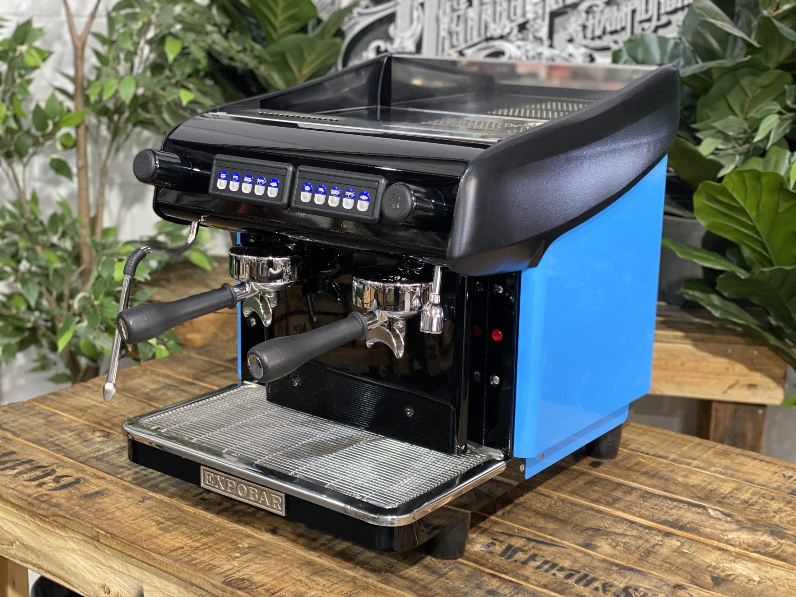 Expobar MegaCrem Compact High Cup 2 Group Espresso Machine - Blue & Black Commercial Coffee Maker for Cafes, Restaurants & Coffee Shops