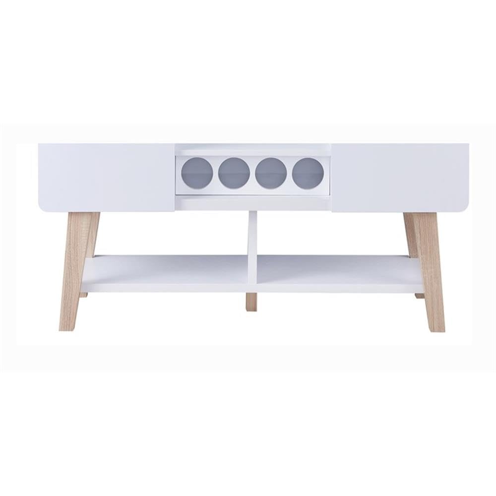 BOWERY HILL Modern White Wood Wine Bottle Holder - 4 Bottle Storage Cabinet for Kitchen, Dining Room, Bar or Buffet Display