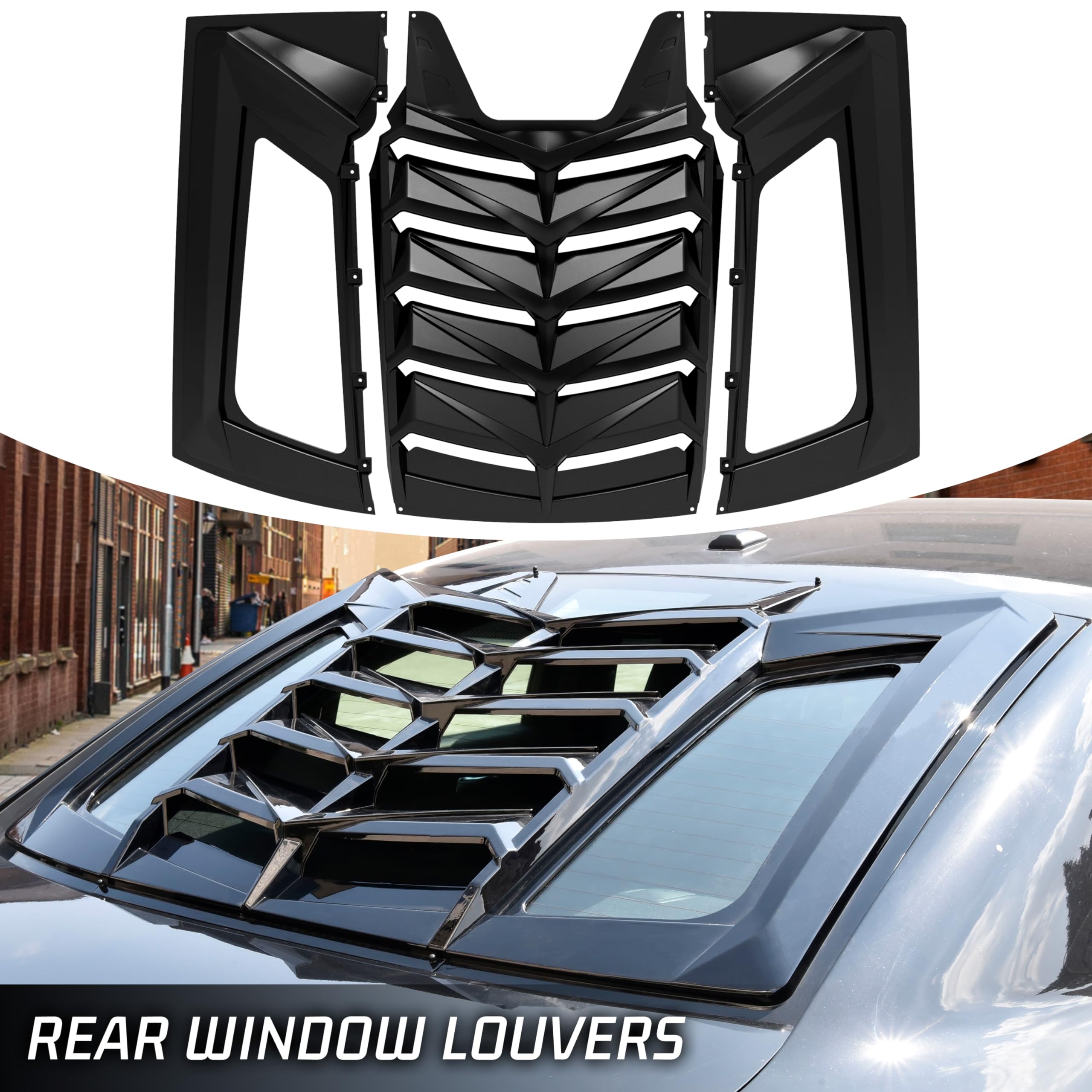 KEWISAUTO Gloss Black Rear & Side Window Louvers for 2011-2023 Dodge Charger | Windshield Sunshade Cover & Vent Accessories | Perfect for Street Racing & Car Shows