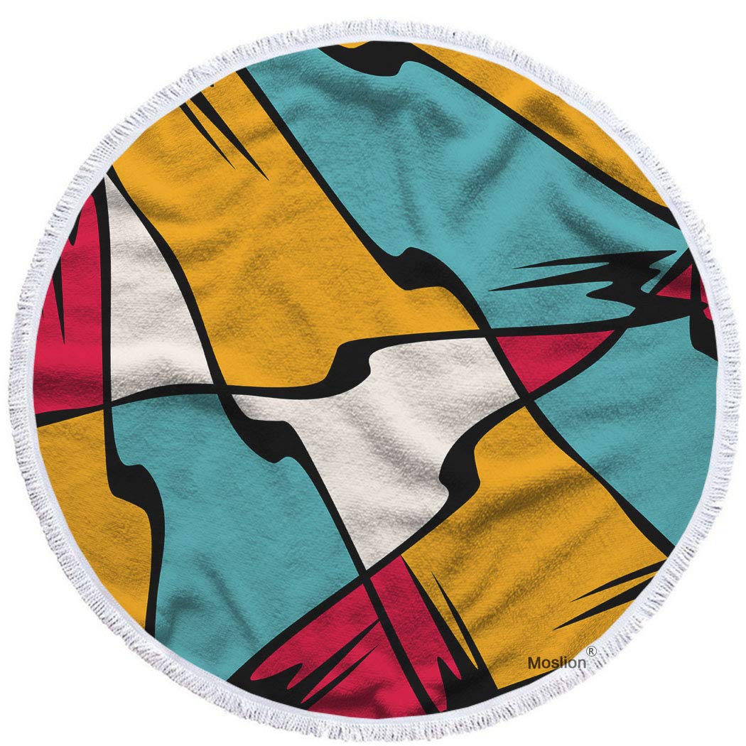 Moslion Graffi Style Round Beach Towels - 63 Inch Oversized Abstract Color Art Design, Soft Polyester-Microfiber Blend - Perfect for Pool, Beach, Yoga, Picnics & Summer Outdoor Activities