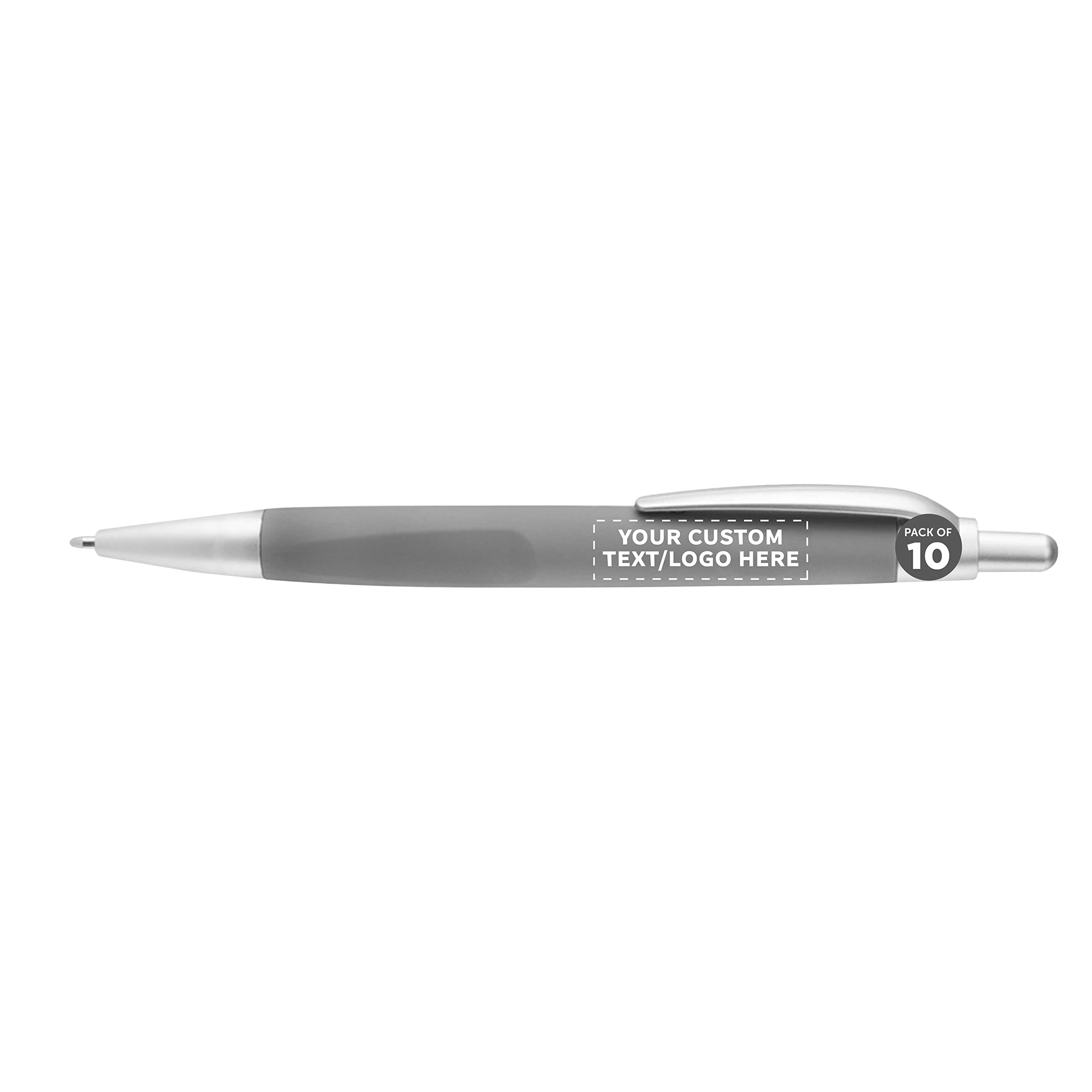 10 Pack Atlas Click Action Pens - Customizable with Text & Logo - Plastic Barrel, Black Ink - Grey - Perfect for Office, School & Corporate Gifts