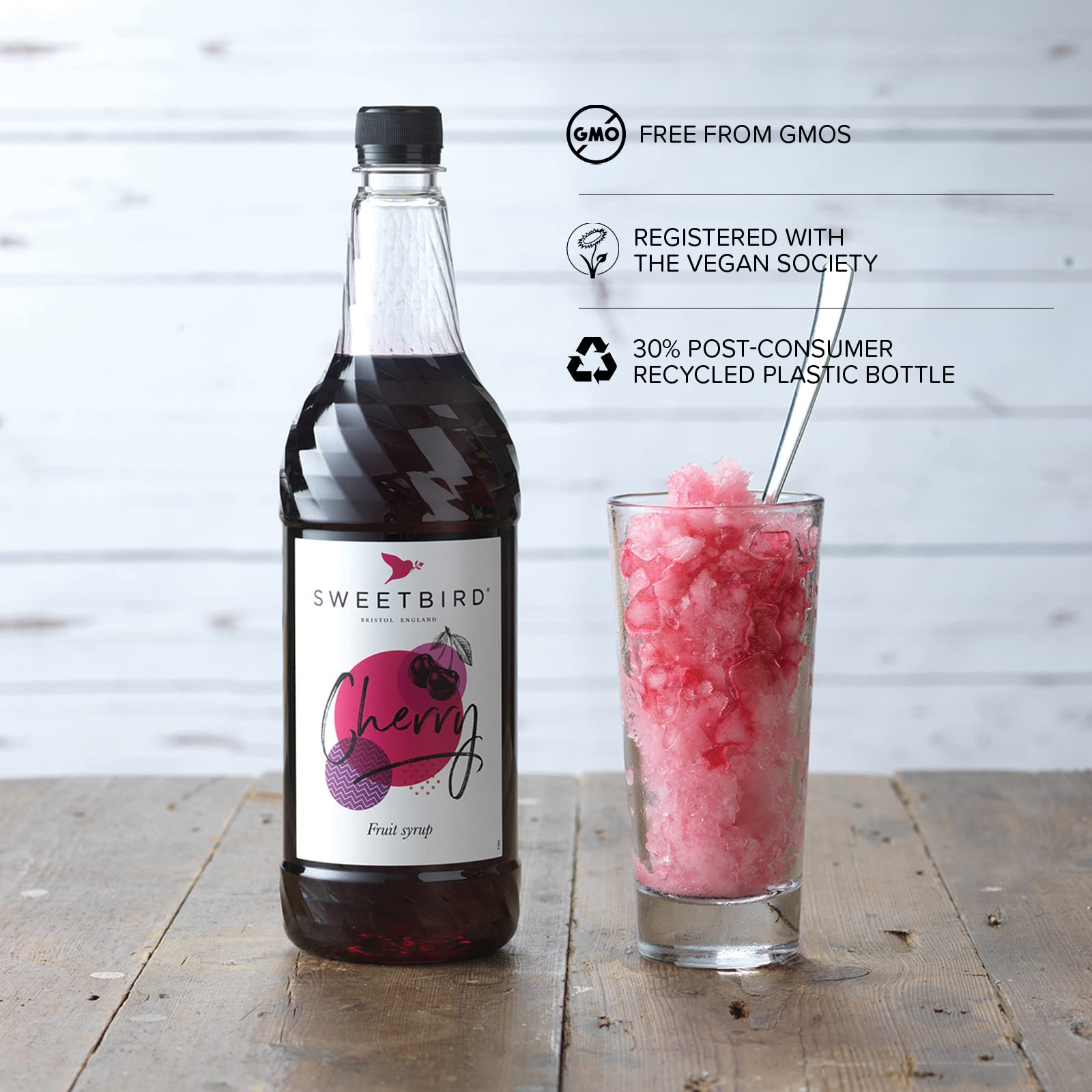 Sweetbird Cherry Flavored Syrup - 1 Liter | Vegan, GMO Free, All Natural | Perfect for Cocktails, Desserts & Coffee Drinks