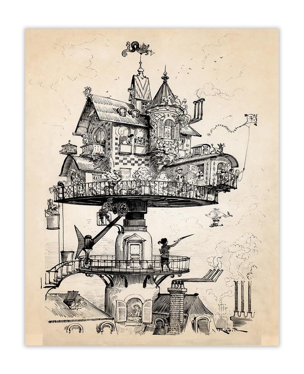 Vintage Steampunk Halloween Wall Art - 8x10 Unframed Pagan Decor for Witchy Home & Goth Rooms
